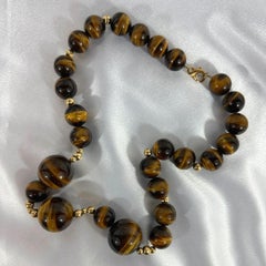 Signed Ciner Tiger Eye Gemstone Necklace Earring Set Fashion Jewelry