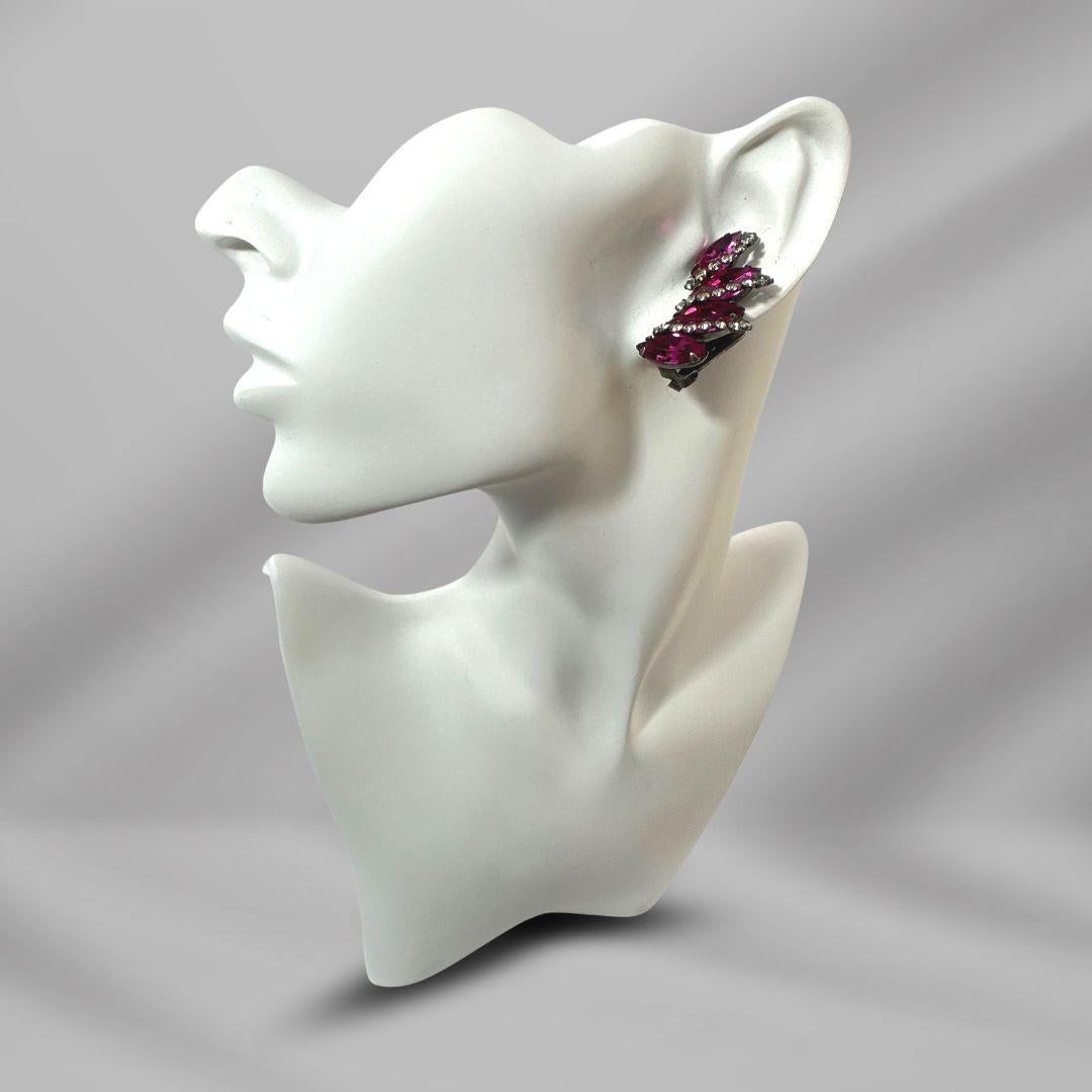 Art Deco Singed Weiss Earrings Vintage Purple Rhinestone Clip on Earrings Fashion Jewelry For Sale