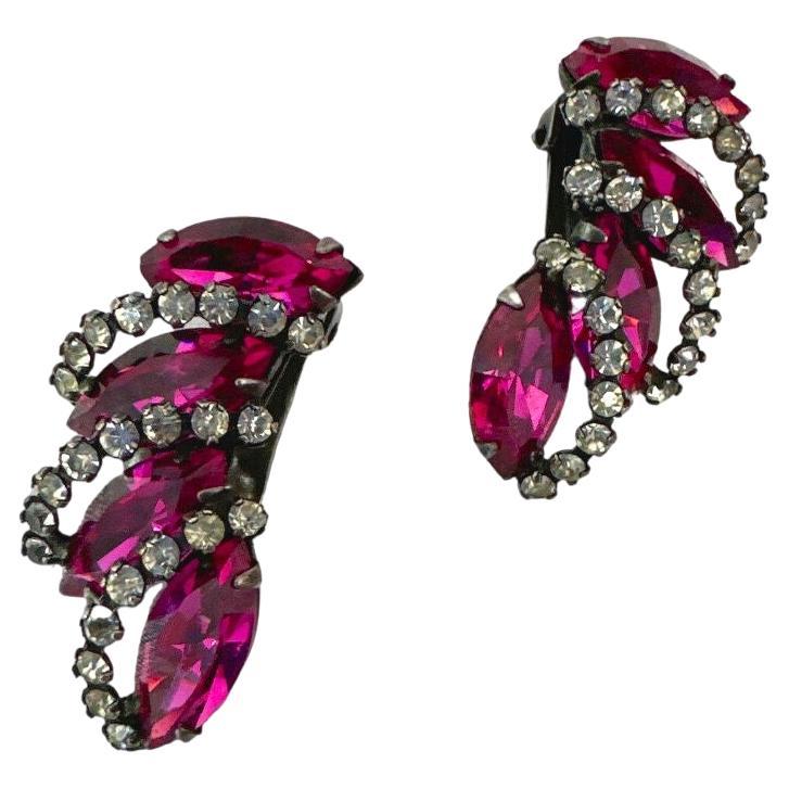 Singed Weiss Earrings Vintage Purple Rhinestone Clip on Earrings Fashion Jewelry