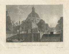 Lutherische Kirche „Singel und Round“, Amsterdam, antike Stahlstich, um 1835