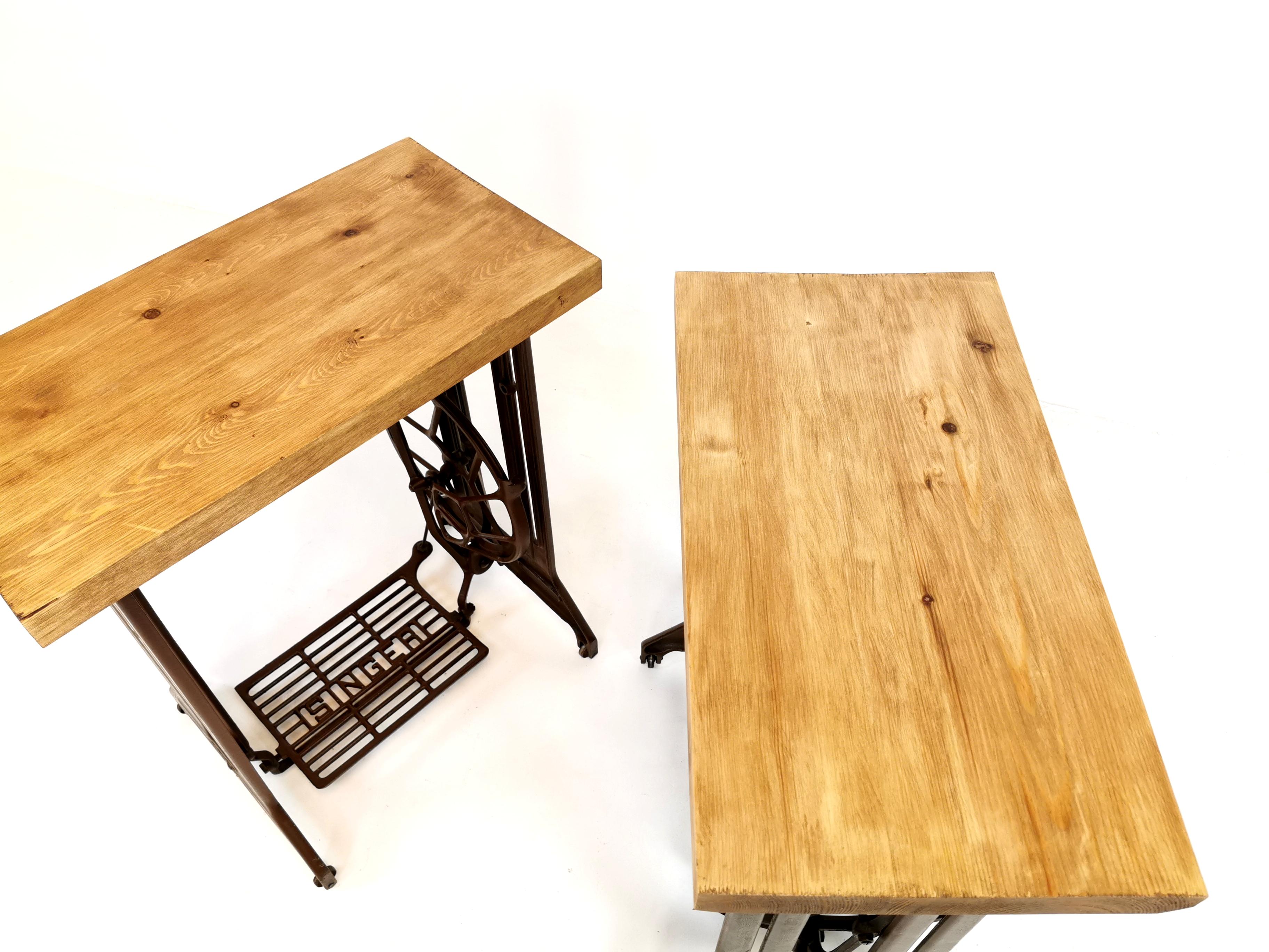Mid-20th Century Singer Art Deco Industrial Side Treadle Tables Vintage Coffee Side Hall Stands