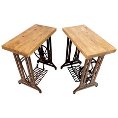 Singer Art Deco Industrial Side Treadle Tables Vintage Coffee Side Hall Stands