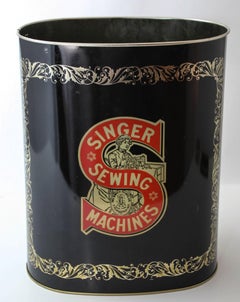 Singer Sewing Machine Tin Waste Paper Bin Basket by Cheinco Made in USA