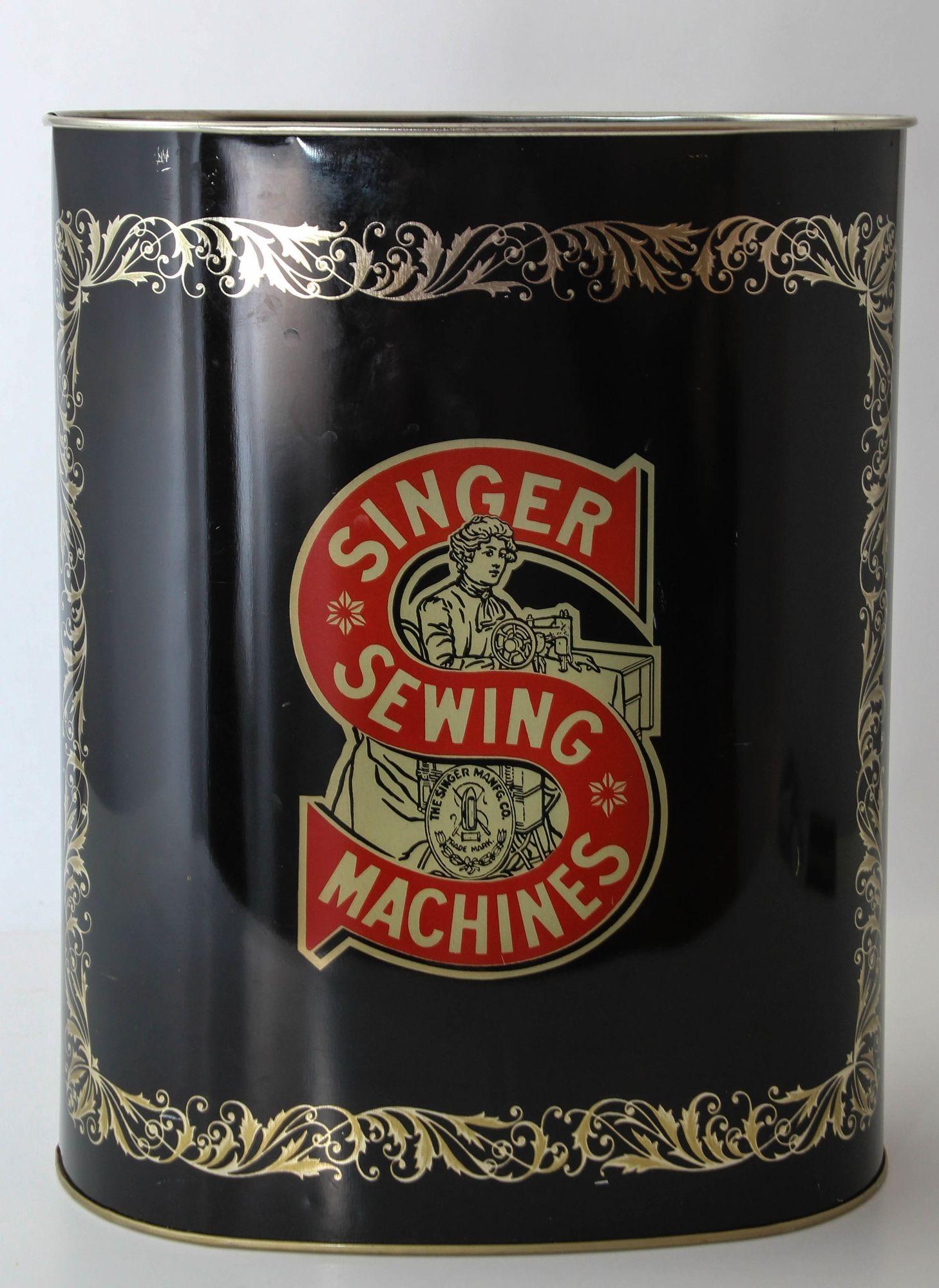 Industrial Singer Sewing Machine Tin Waste Paper Bin Basket by Cheinco Made in USA