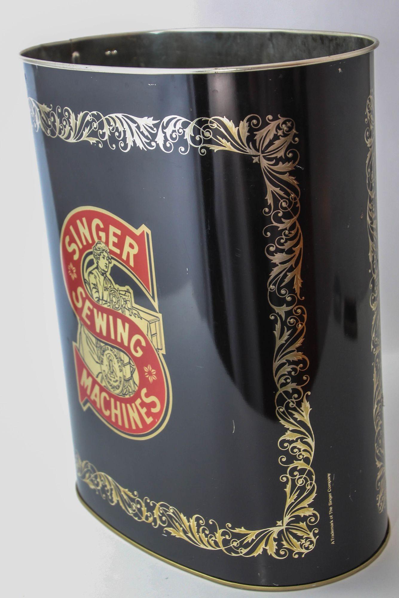 Singer Sewing Machine Tin Waste Paper Bin Basket by Cheinco Made in USA In Good Condition In North Hollywood, CA