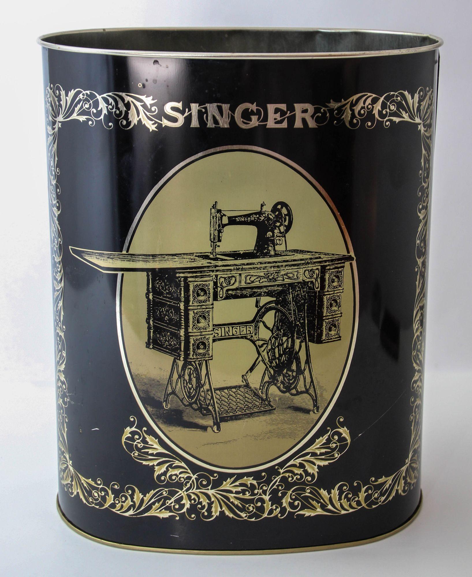 Metal Singer Sewing Machine Tin Waste Paper Bin Basket by Cheinco Made in USA