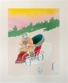 "En Auto, " Original Color Lithograph, Signed