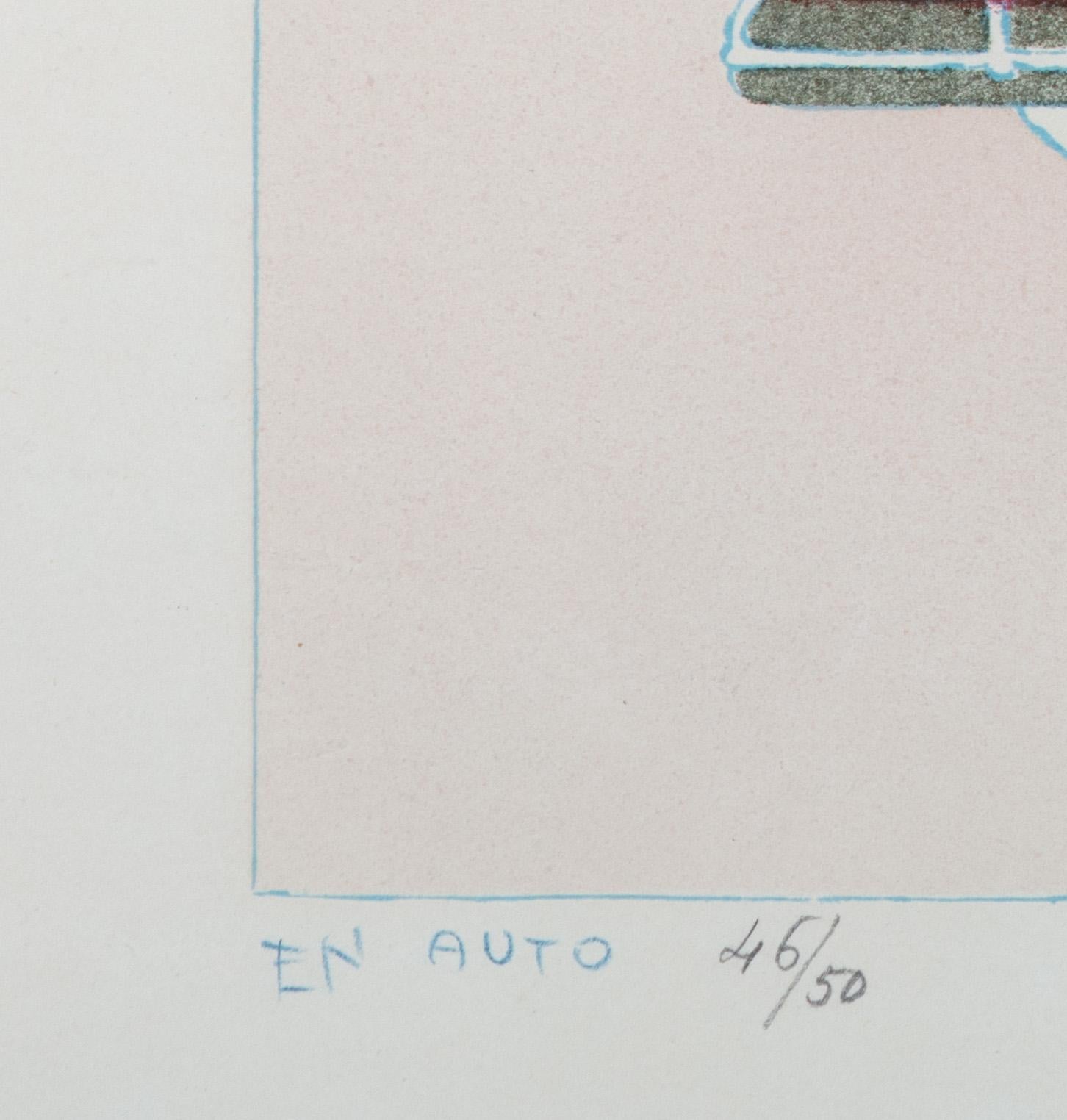 „En Auto“, Original-Farblithographie, signiert im Angebot 2