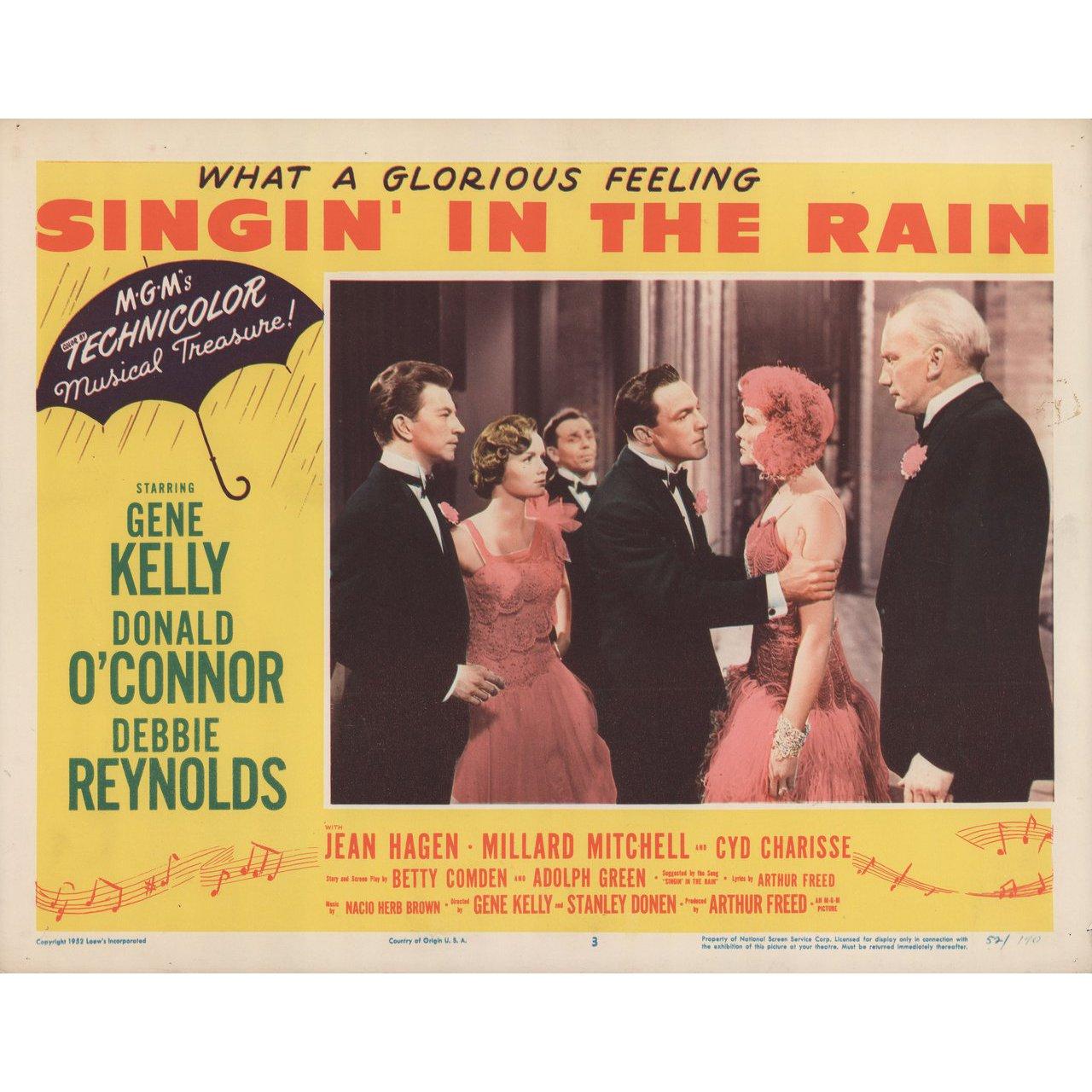 Original 1952 U.S. scene card for the film Singin' in the Rain directed by Stanley Donen / Gene Kelly with Gene Kelly / Donald O'Connor / Debbie Reynolds / Jean Hagen. Very Good-Fine condition. Please note: the size is stated in inches and the