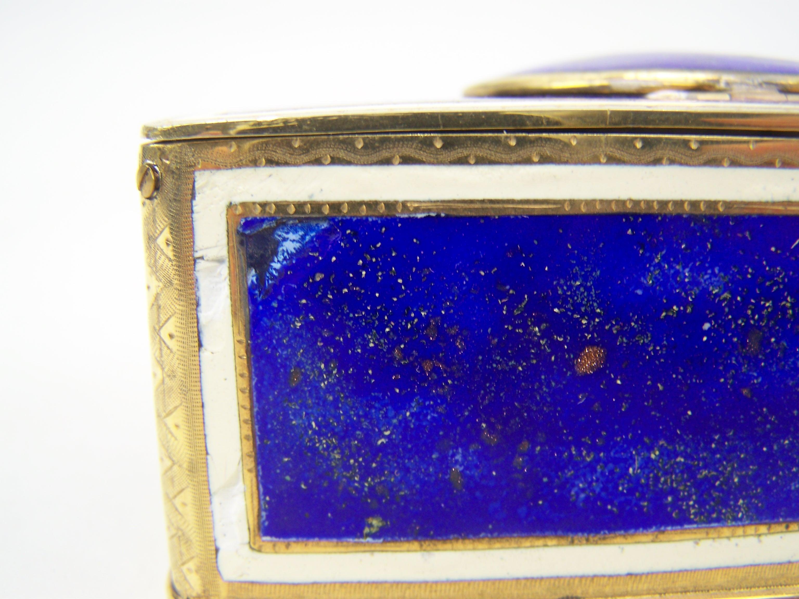 Late Victorian Singing bird box by K Griesbaum in guilded case and blue-goldflaked enamel