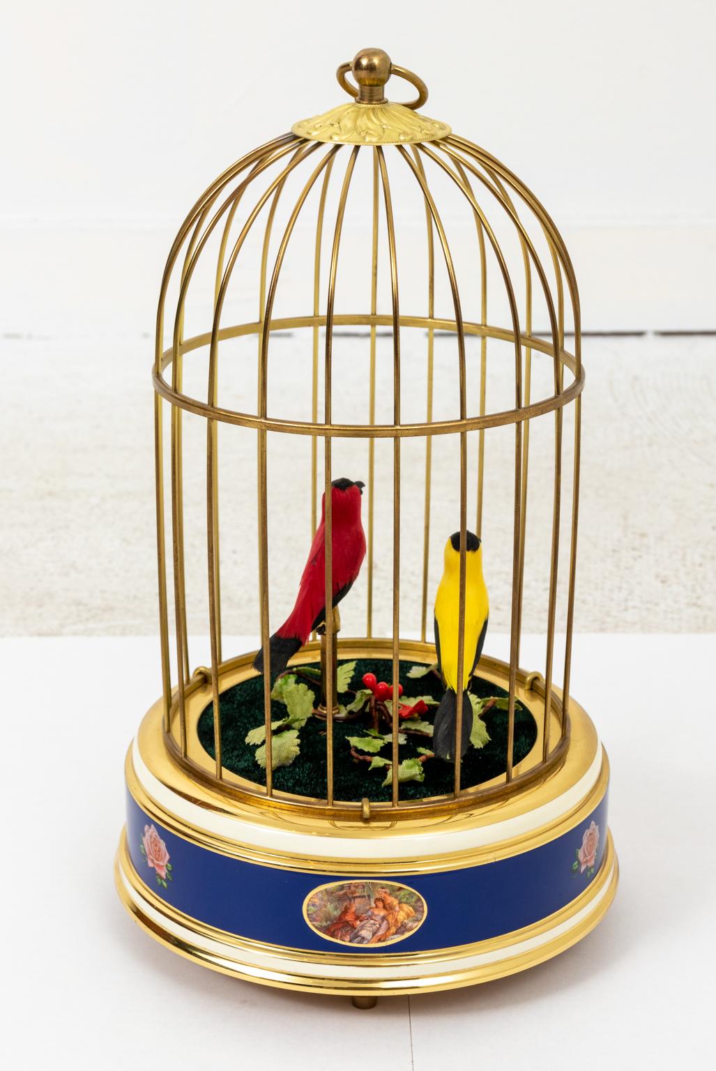 Brass Singing Bird Cadge Music Box by Reuge For Sale