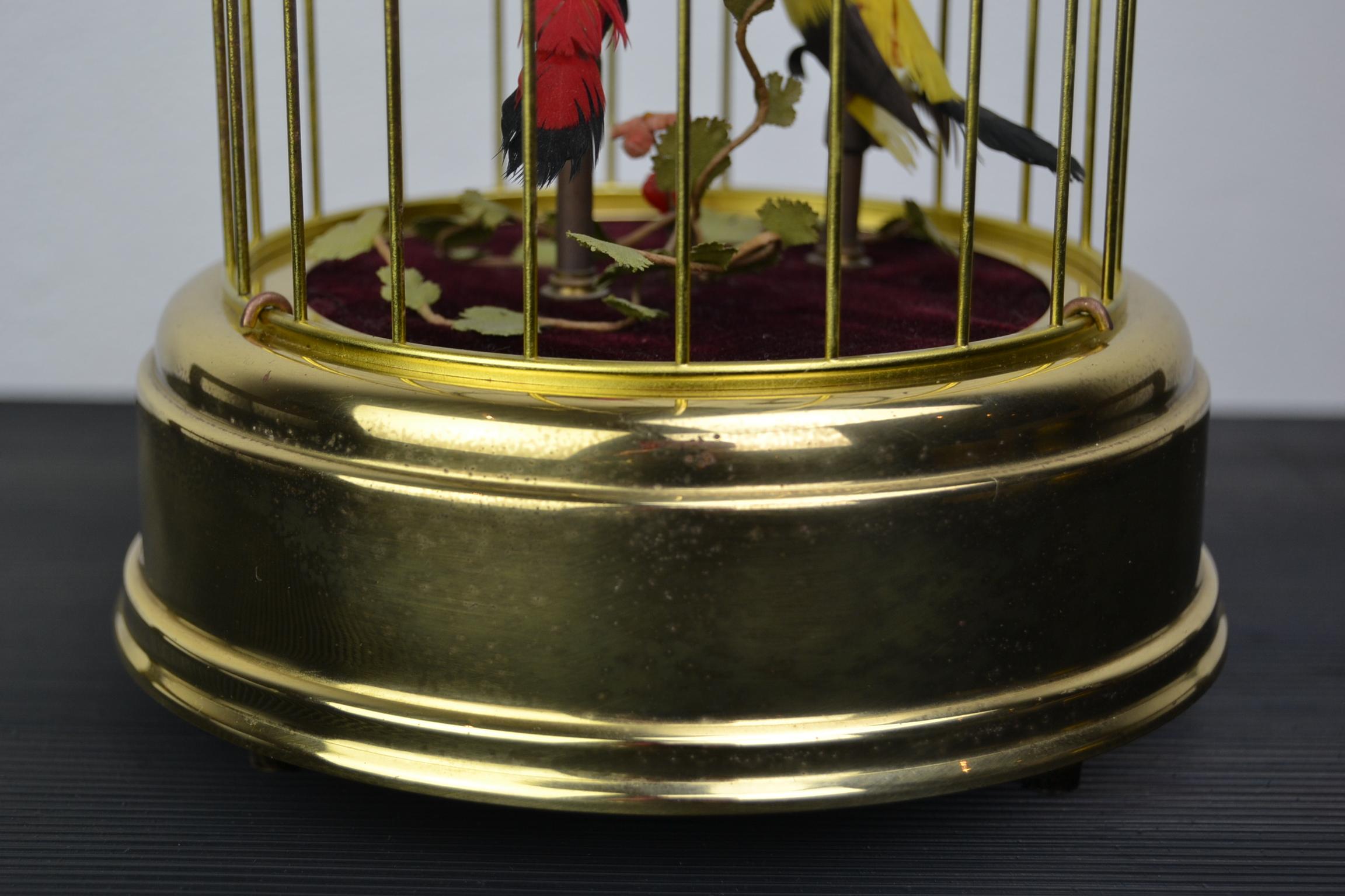 Brass Singing Bird Cage Automaton by Hasu Germany, Mid-20th Century