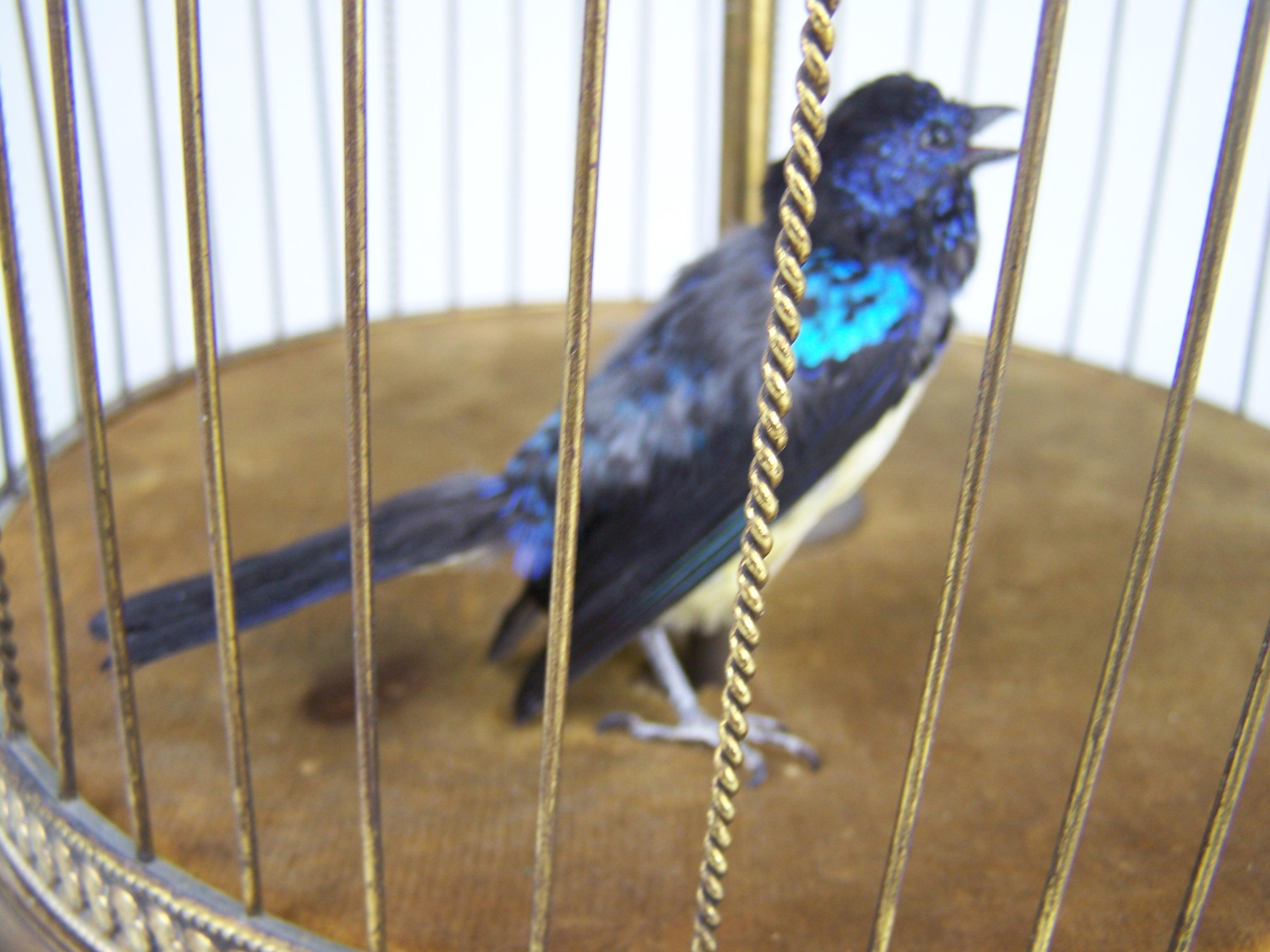 Singing Bird Cage by Bontems with 2 birds In Excellent Condition For Sale In Zonhoven, BE