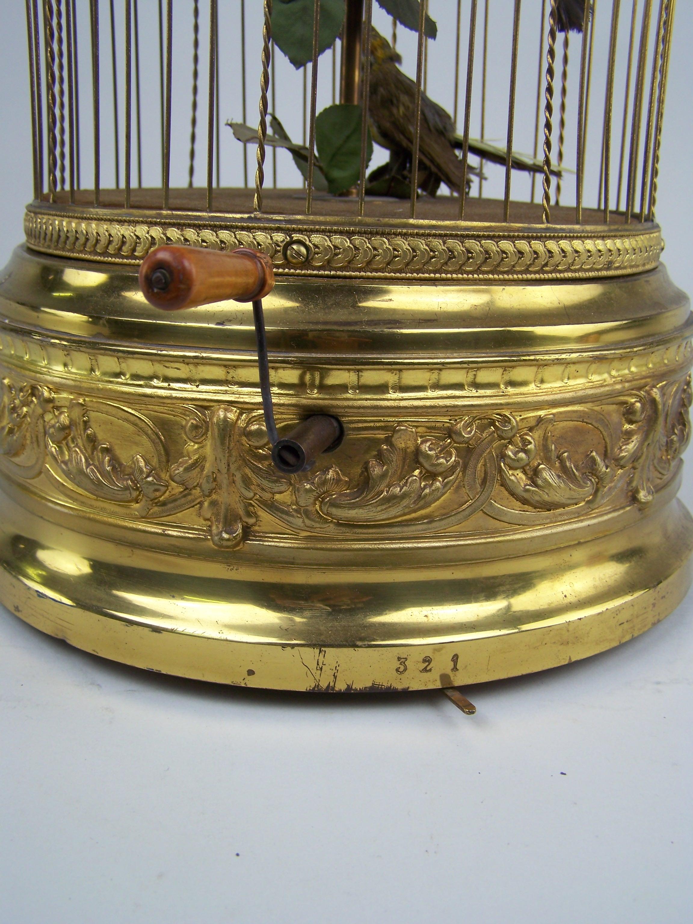 French Singing Bird Cage with 2 birds by Bontems  For Sale