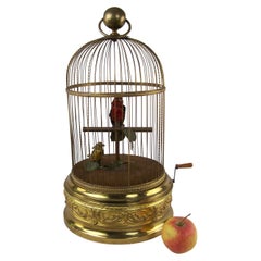 Antique Singing Bird Cage with 2 birds by Bontems 