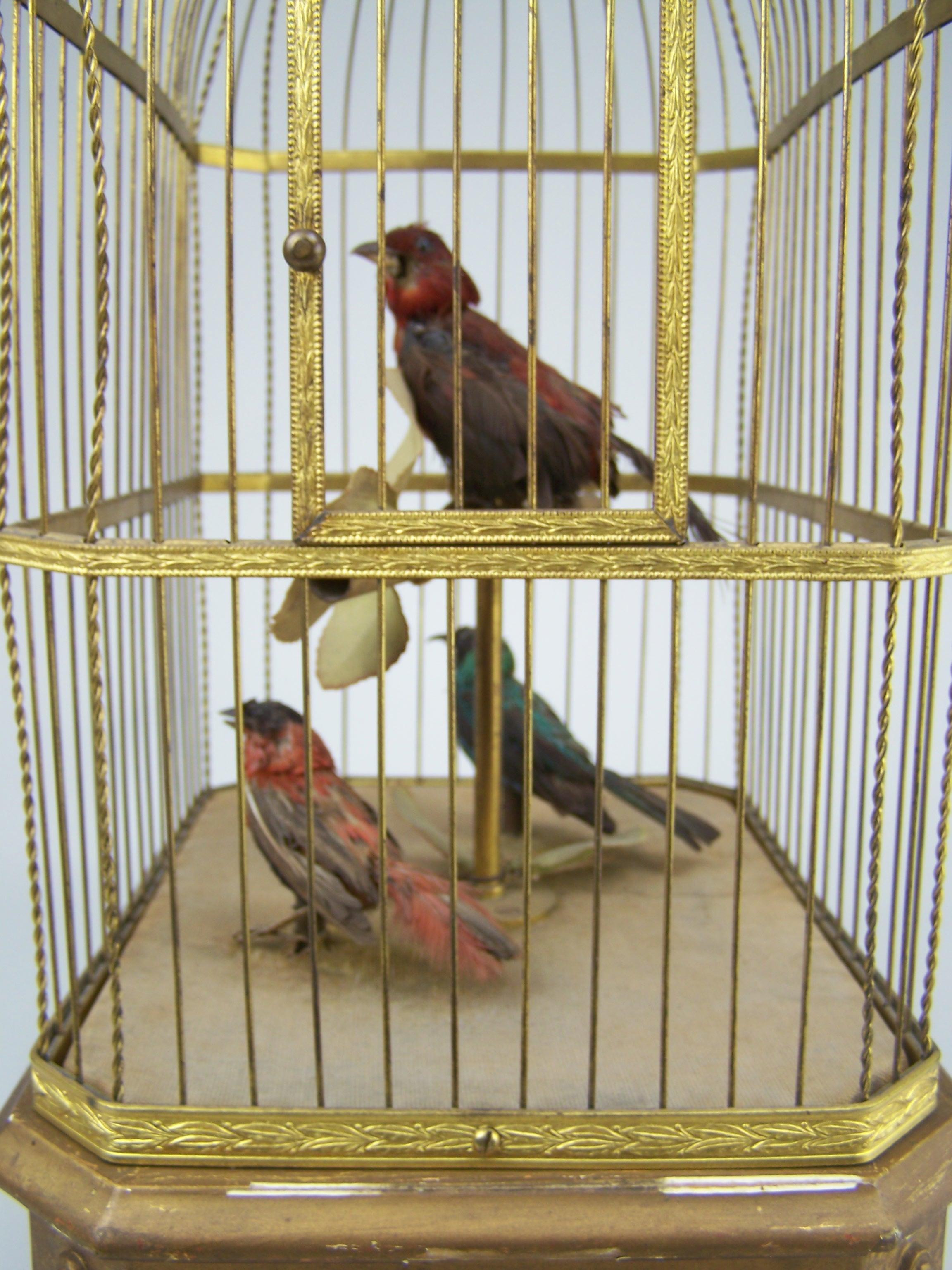 Metal Singing Bird Cage with 3 birds by Bontems 