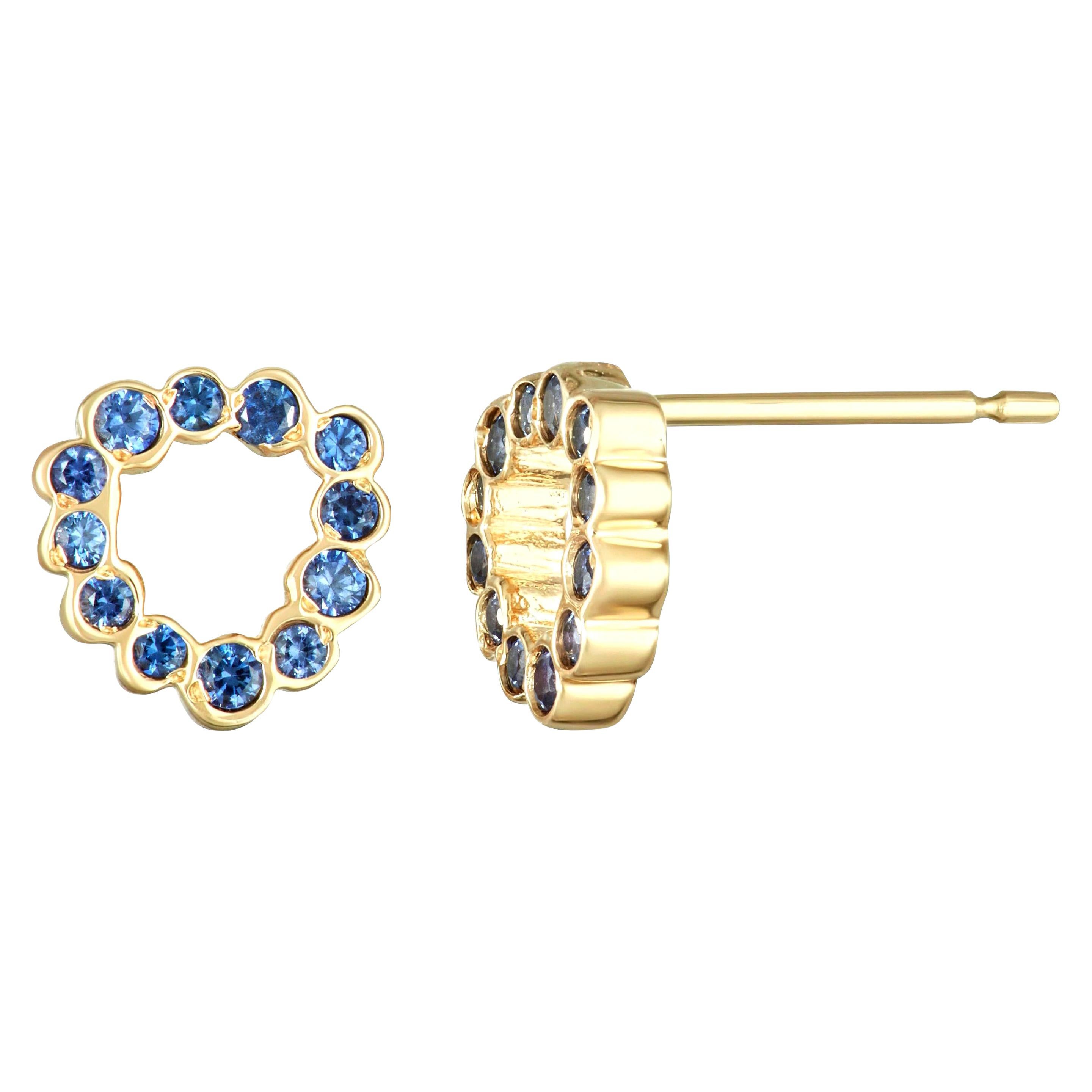 Boucles d'oreilles en or 14 carats avec un seul saphir bleu Hi June Parker 