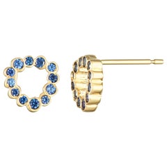 Single 14 Karat Yellow Gold Blue Sapphire Stud Earrings