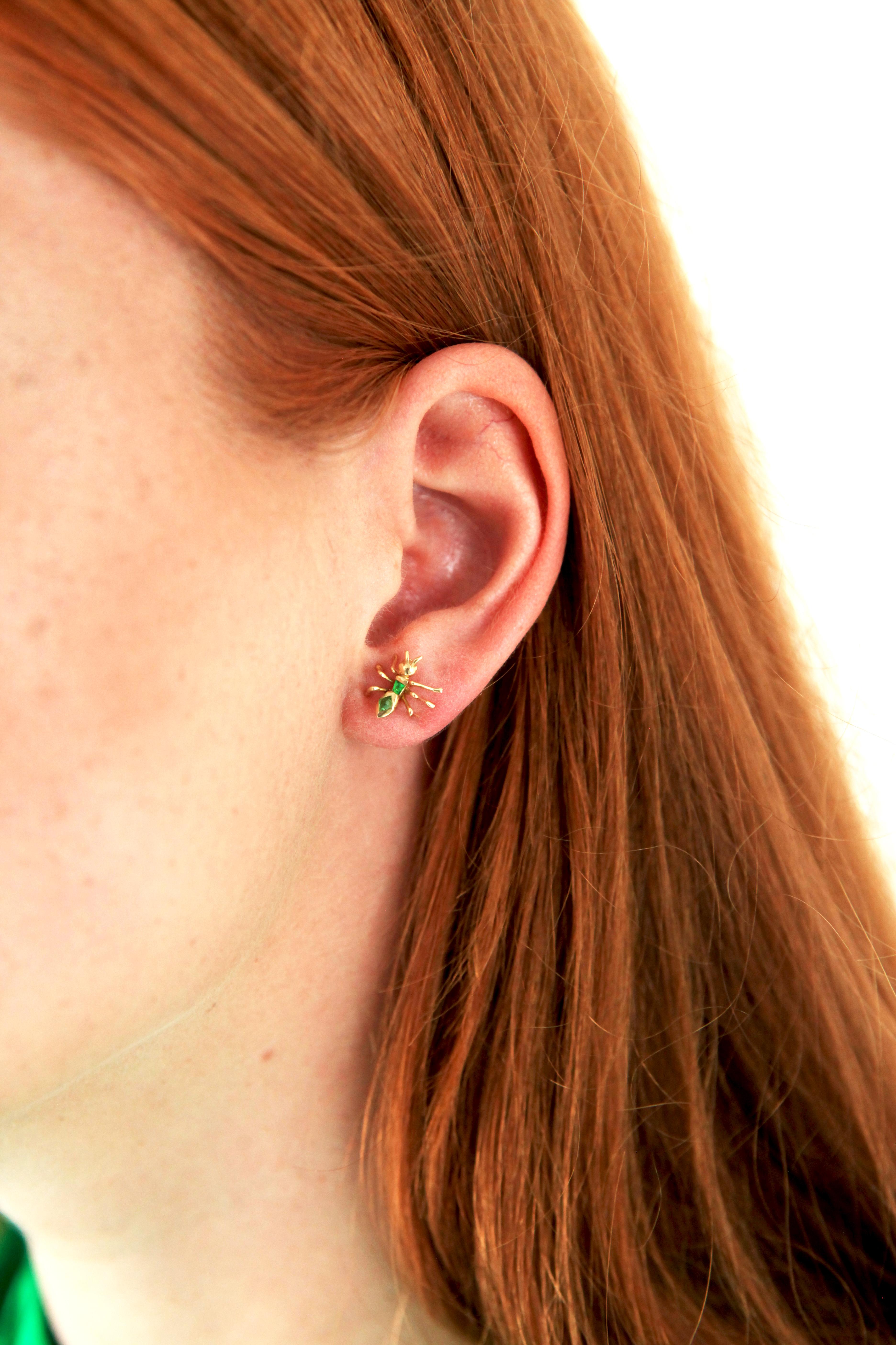 Women's or Men's Single 18 Karat Rose Gold Aunt Stud Earring with Fancy Cut Pink Sapphires For Sale