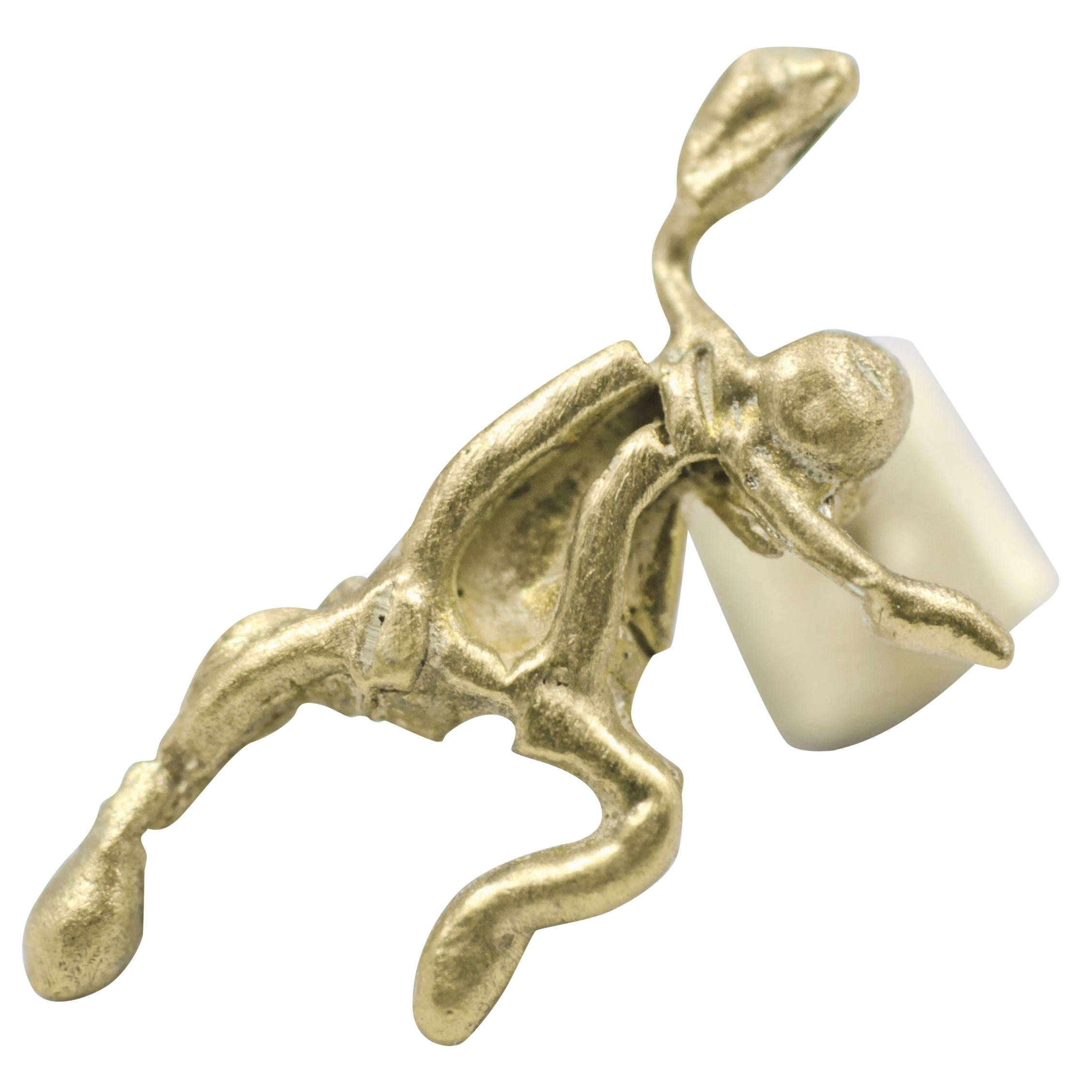 Single 18Karat Gold Stud Figurine Earring Minimalist Asymmetric Modern Sculpture For Sale