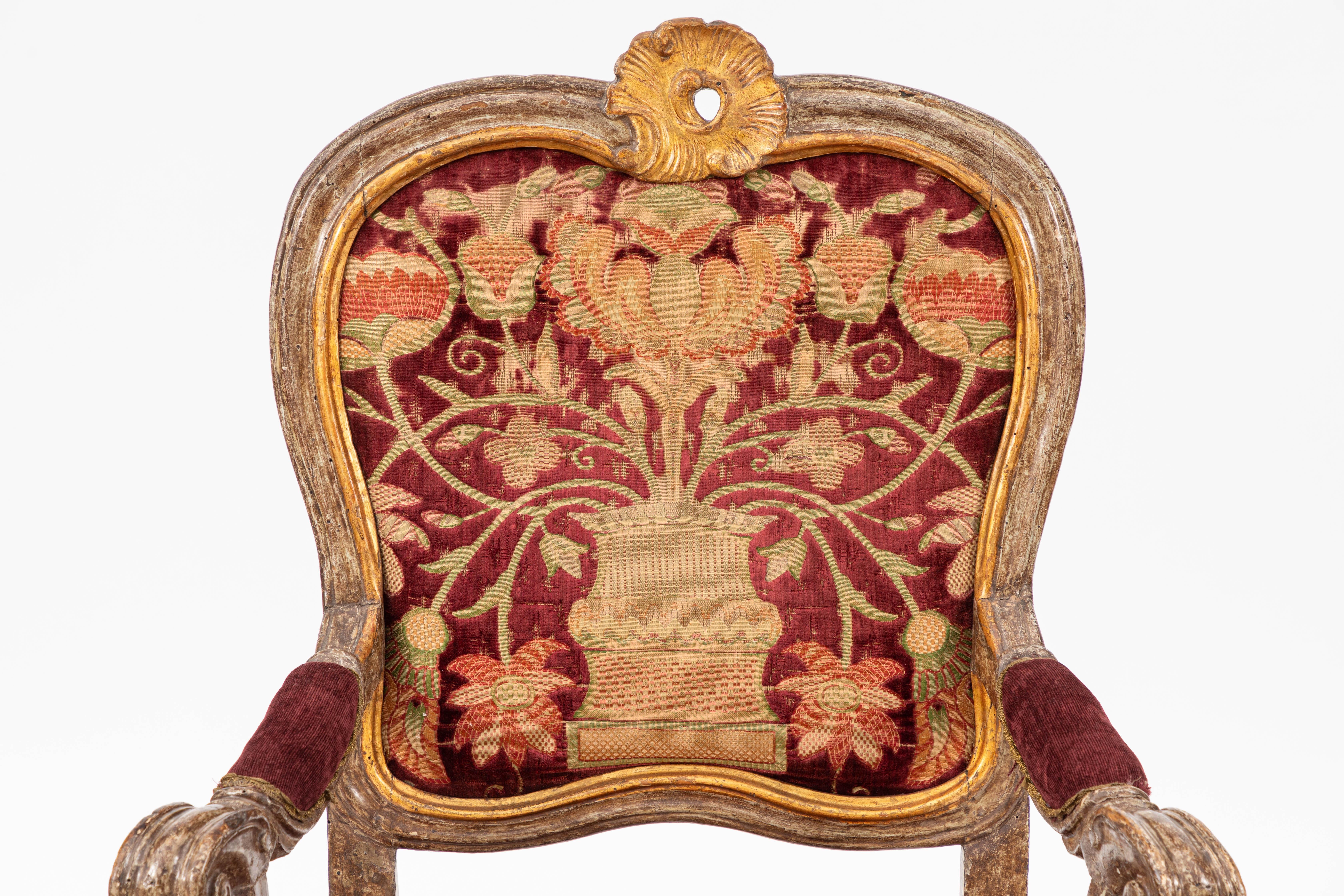 Single 18th century Italian giltwood and painted armchair.