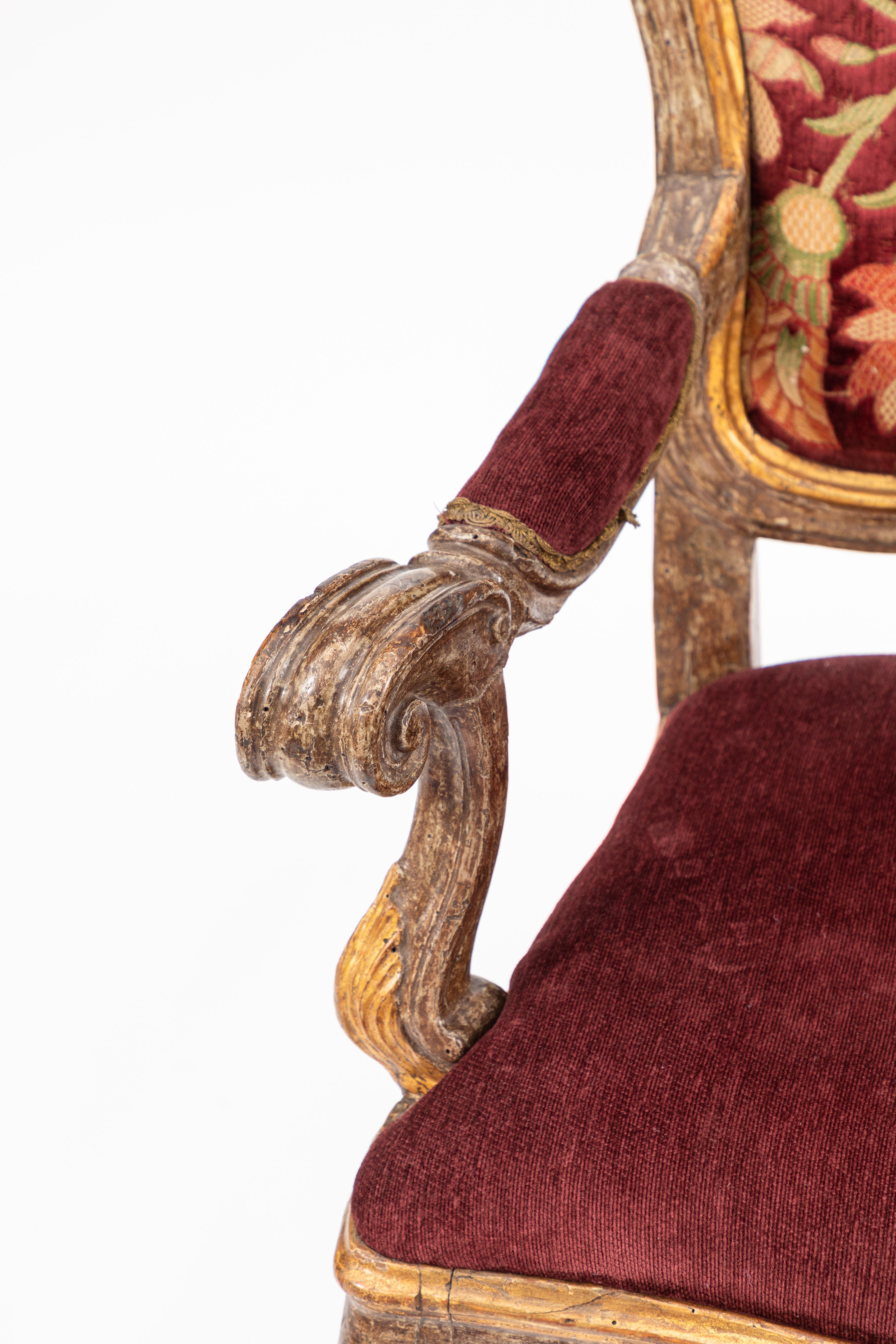 Hand-Carved Single 18th Century Italian Giltwood Armchair