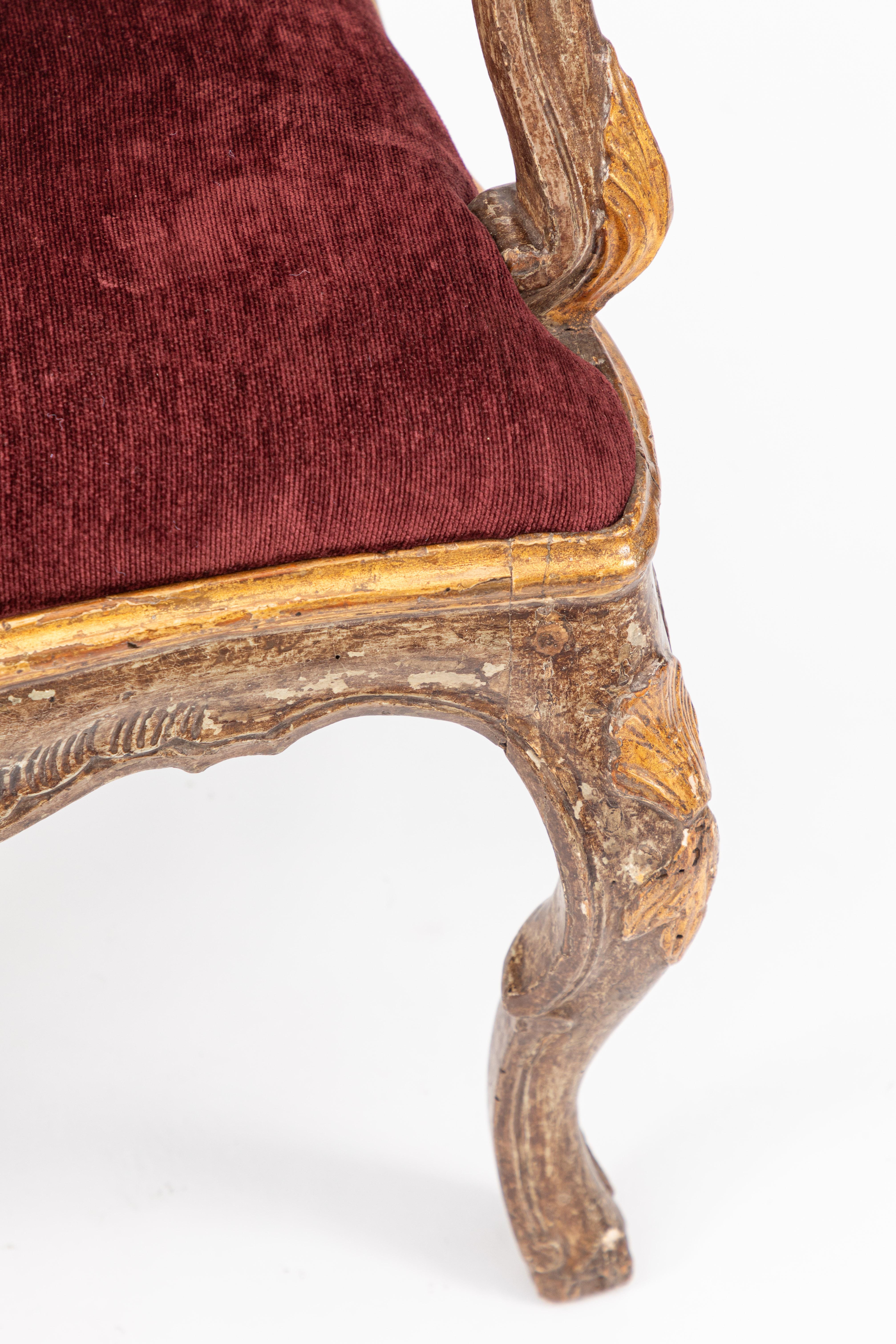 Single 18th Century Italian Giltwood Armchair In Good Condition In Los Angeles, CA