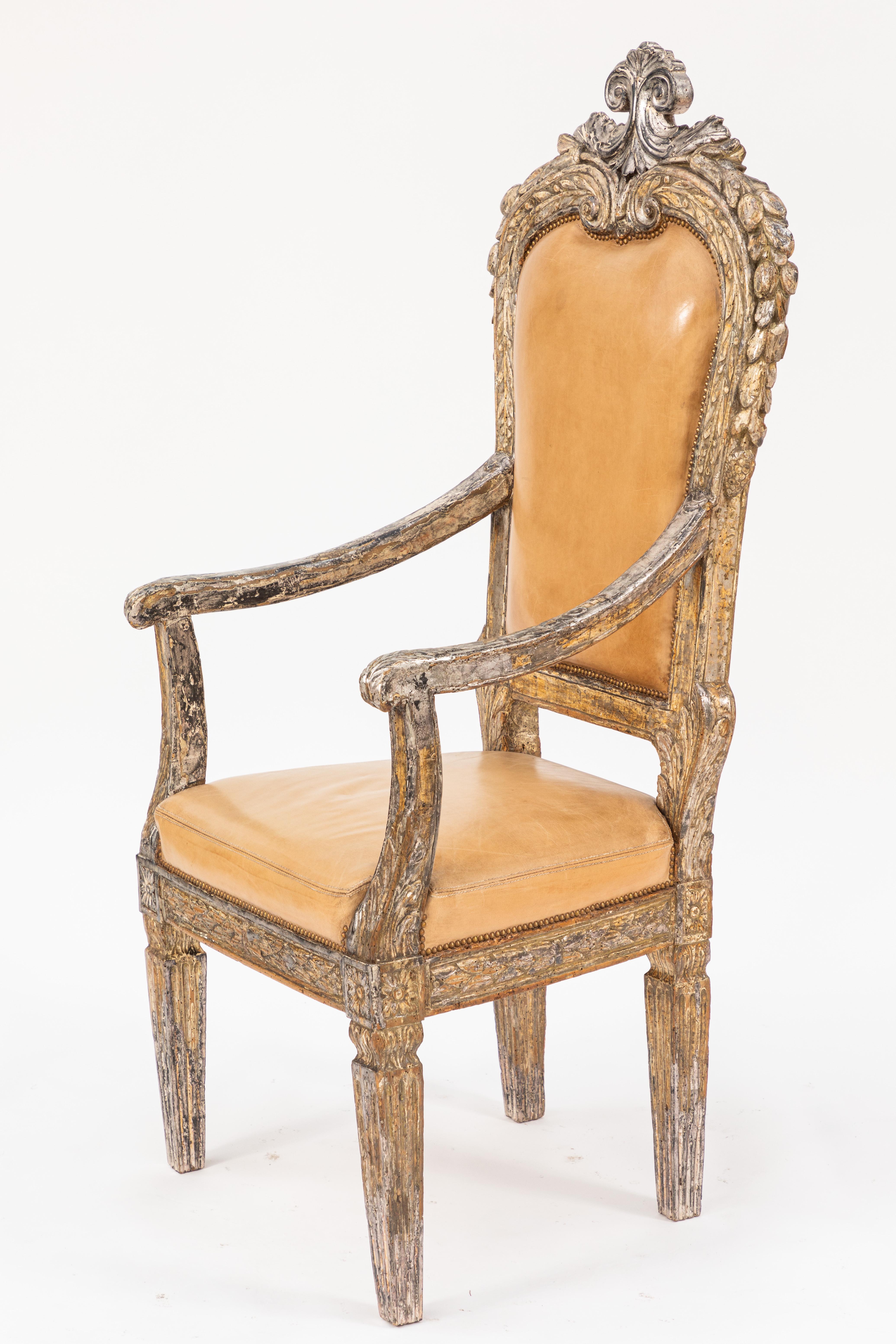 18th Century and Earlier Single 18th Century Italian Silver Leaf Armchair For Sale