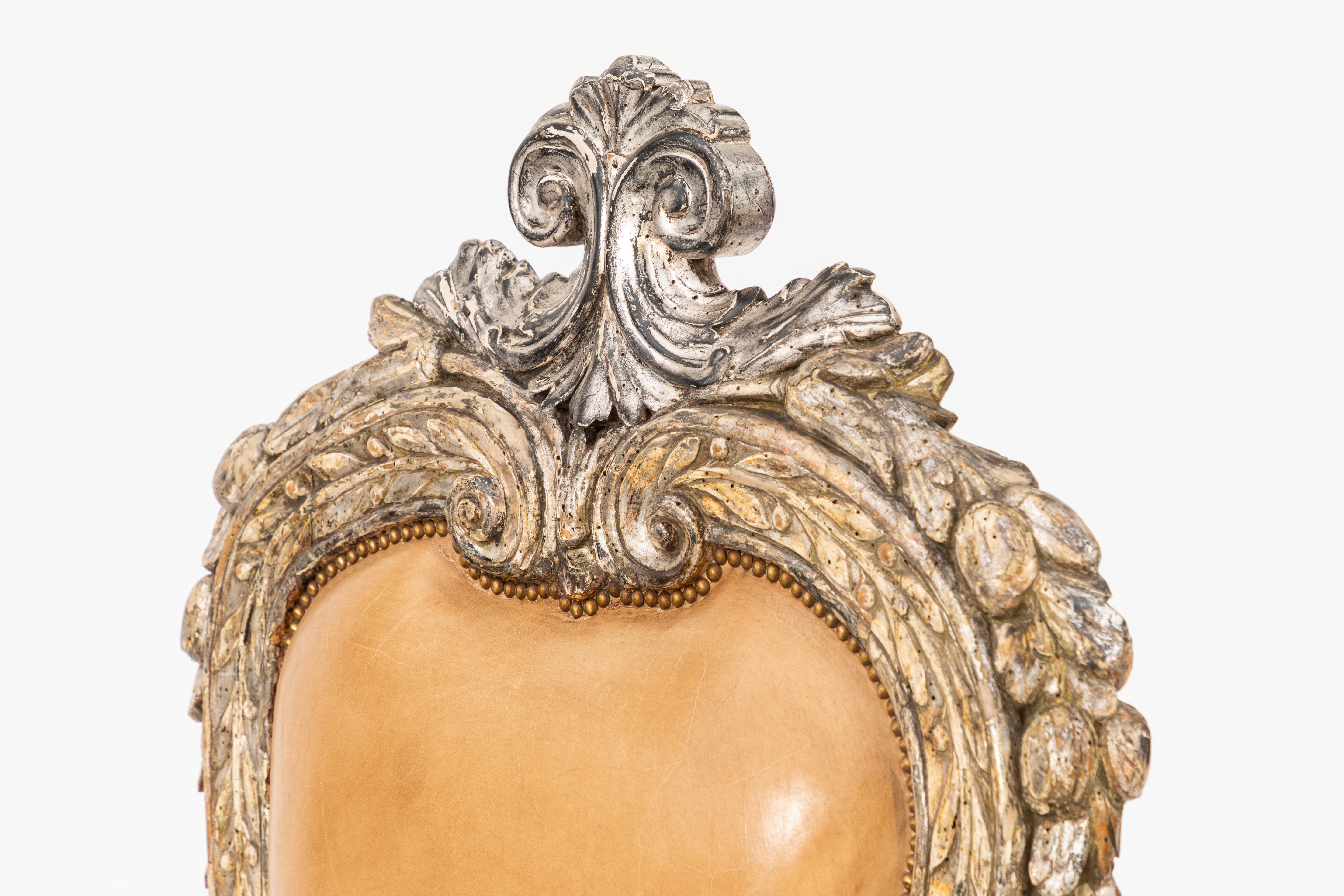 Single 18th Century Italian Silver Leaf Armchair For Sale 1