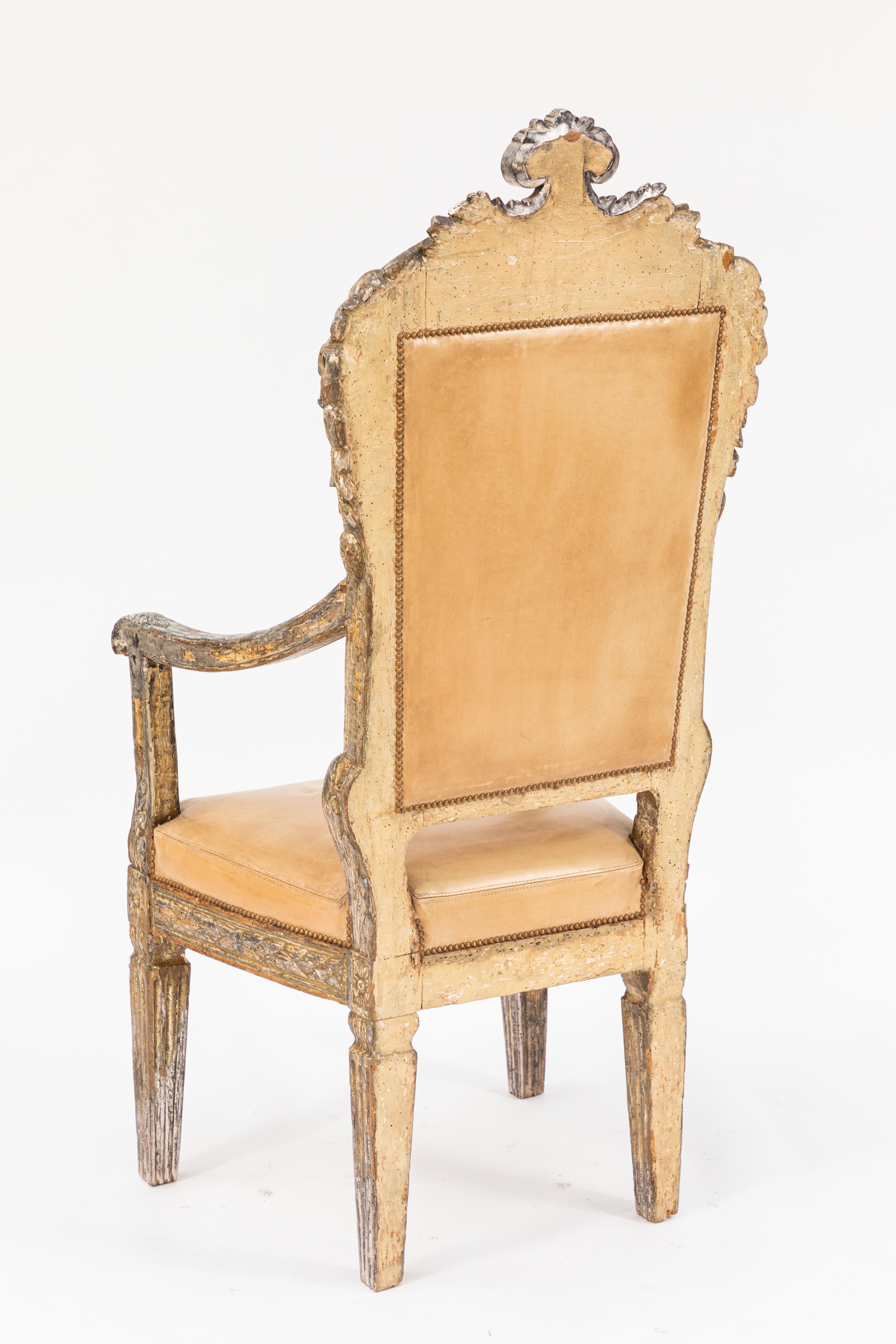 Single 18th Century Italian Silver Leaf Armchair For Sale 3