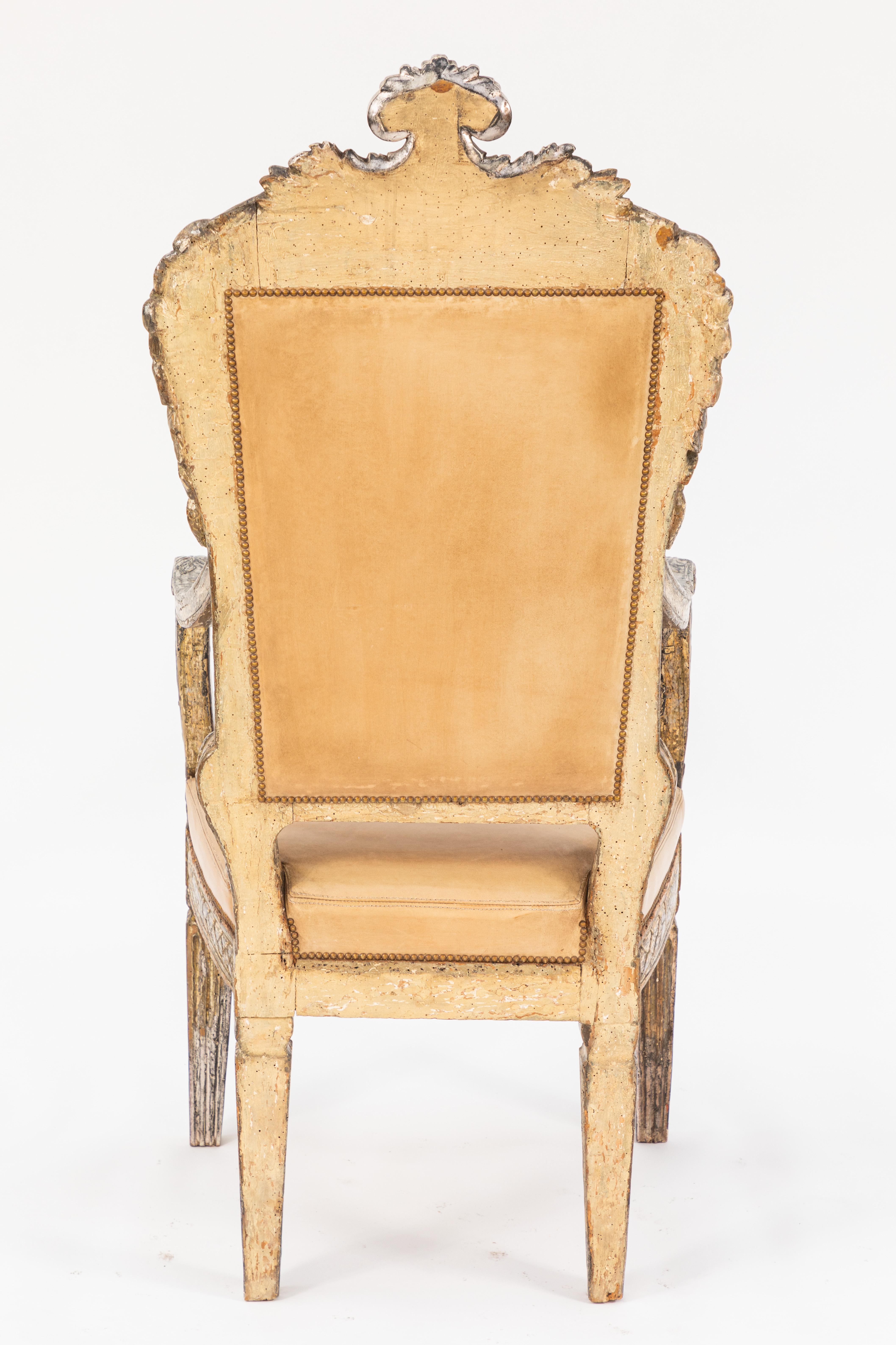 Single 18th Century Italian Silver Leaf Armchair For Sale 4
