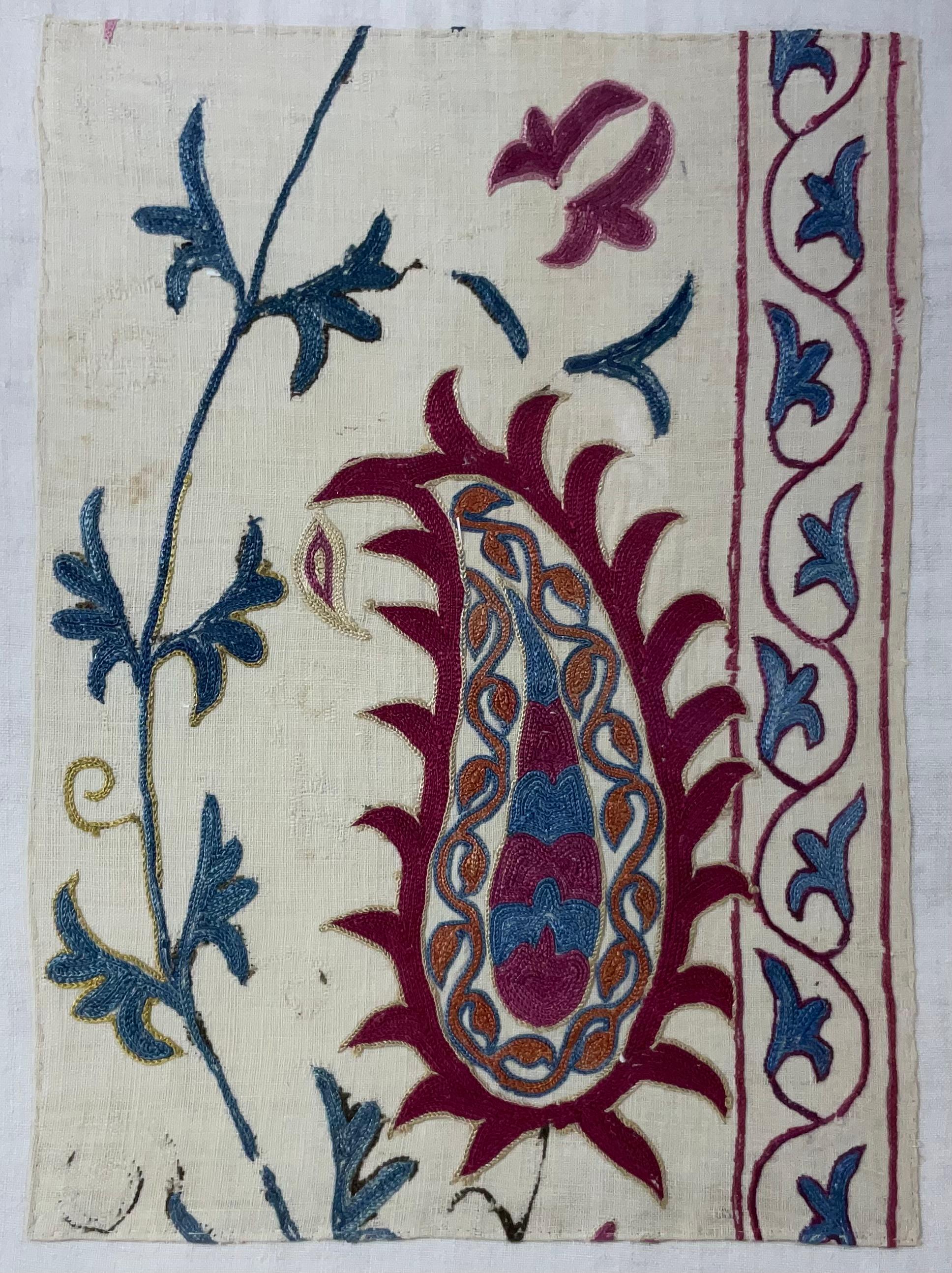 Embroidered Single 19 Century Antique Suzani Wall Hanging For Sale