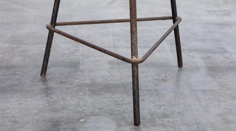 Metal Single 1960s brown wooden and metal Stool by Pierre Jeanneret For Sale
