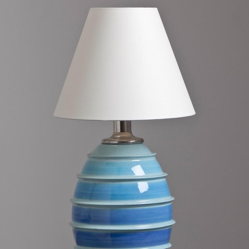 Single 1960s Italian Blue and White Striped Ceramic Lamp In Fair Condition For Sale In London, GB