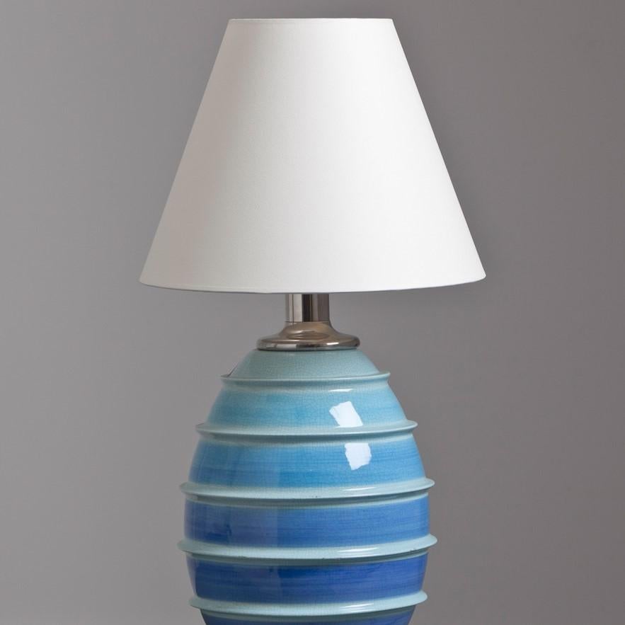 Mid-20th Century Single 1960s Italian Blue and White Striped Ceramic Lamp For Sale