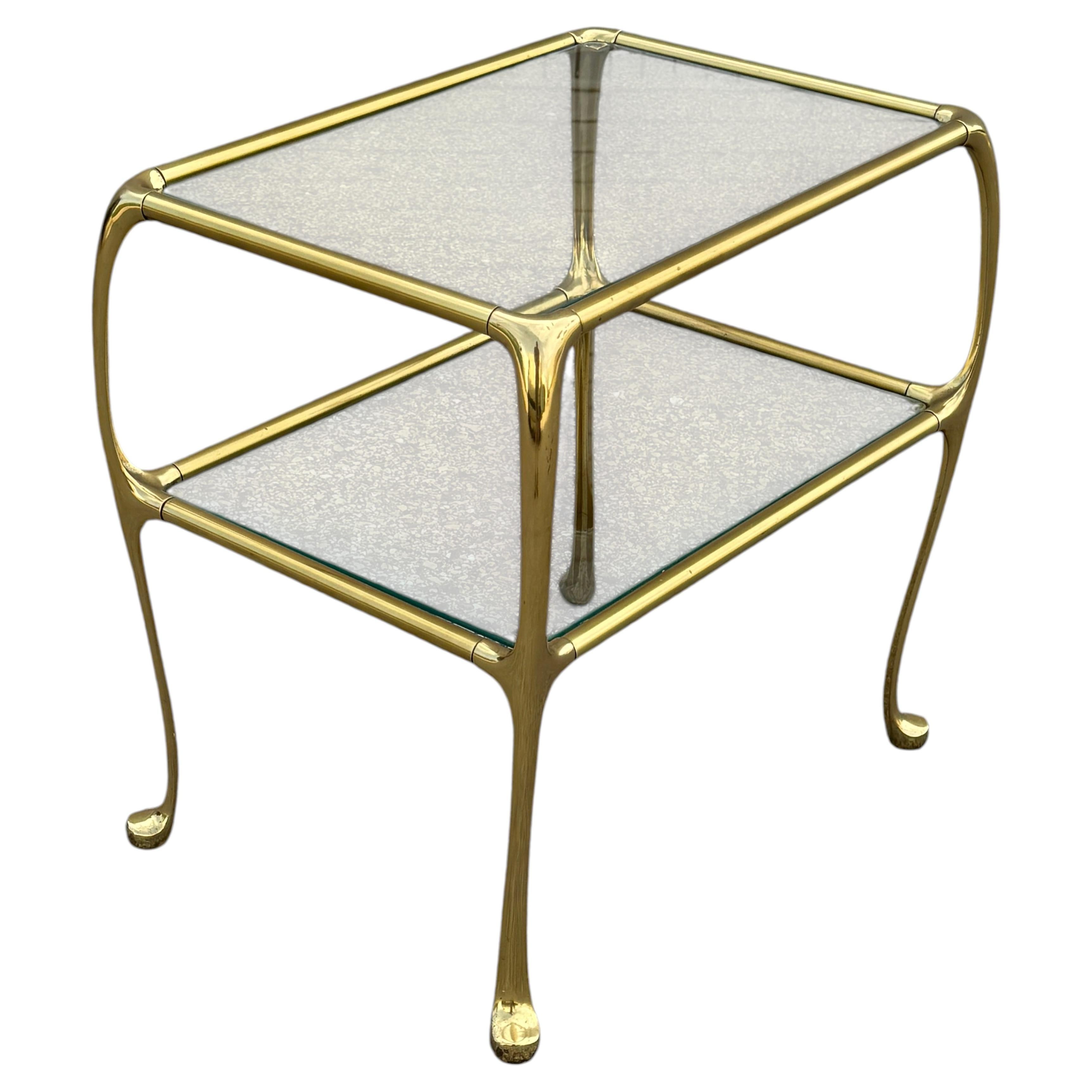 Single 1970s Italian 2-Tier Brass & Glass Hollywood Regency End or Side Table