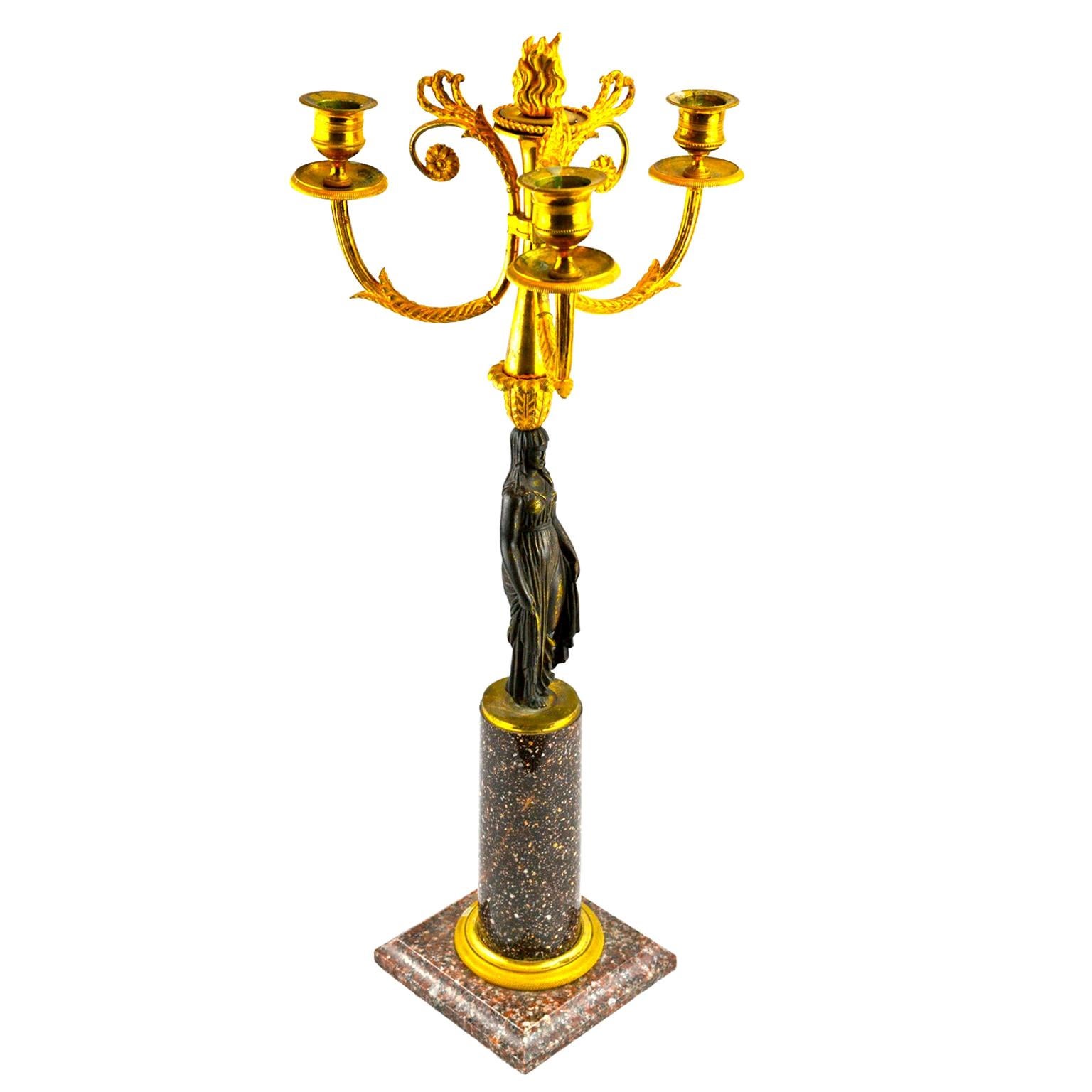 Single 19th Century Baltic Empire Figural Three-Arm Candelabra