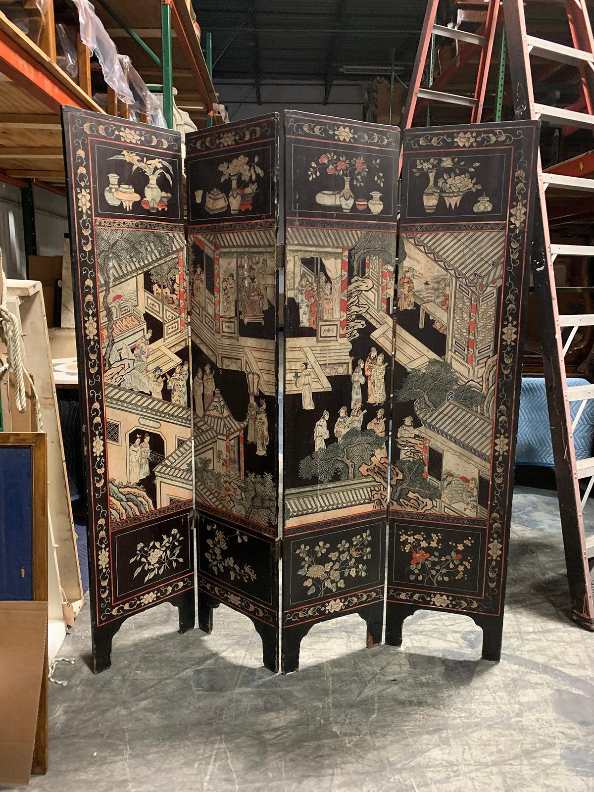 19th century coromandel four-panel screen
**Main photo shows the front and back - this is ONE screen
Each panel measures:16