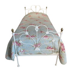Antique Single 3' Iron and Brass Bed Finished in off White