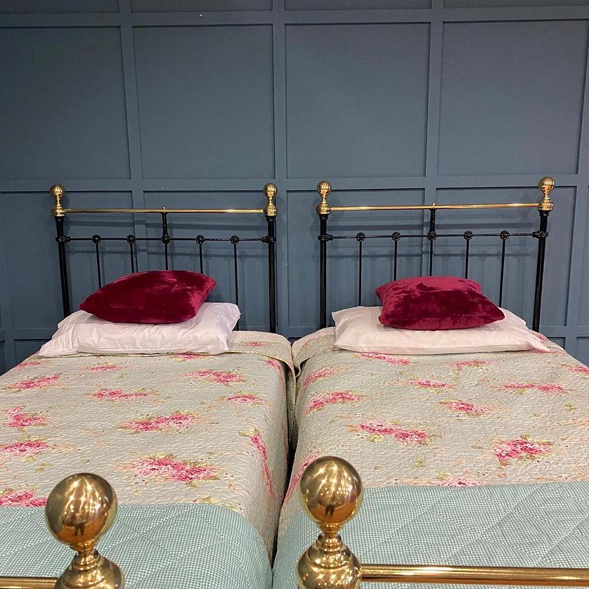 English Single, Matching Pair of Victorian Brass and Iron Beds