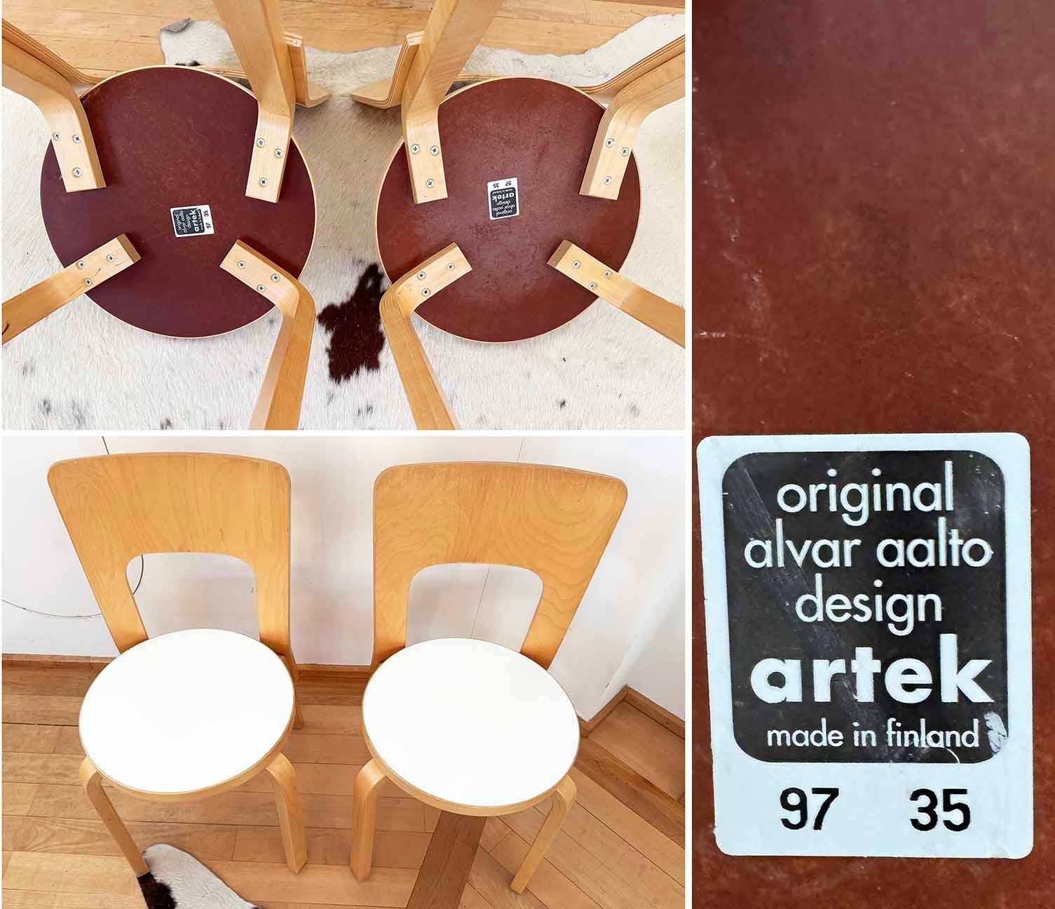 Chaise moderne danoise modèle 66 en bouleau et blanc Alvar Aalto parArtek en vente 6