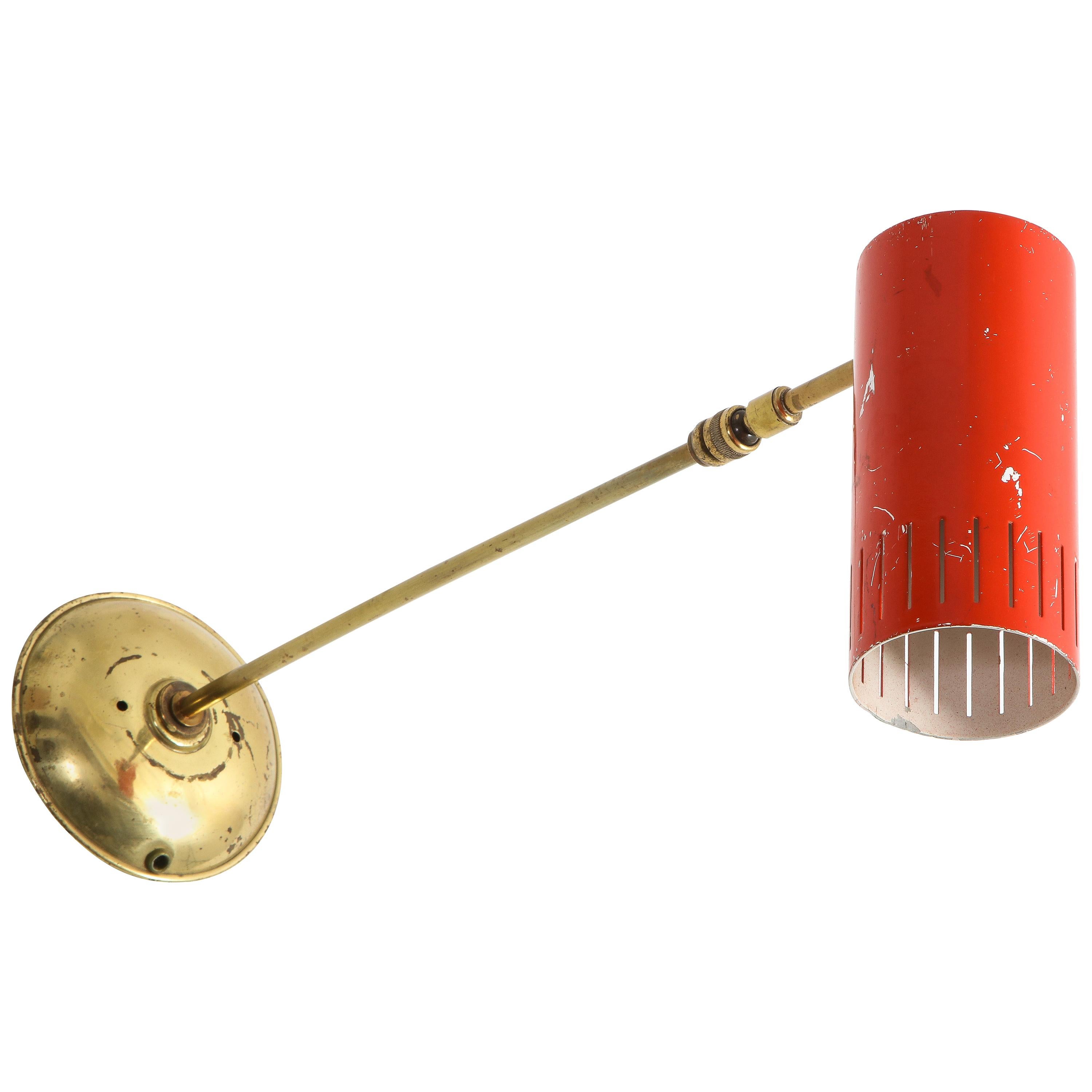 Single Adjustable Industrial Modern Lita Sconce with Red Shade
