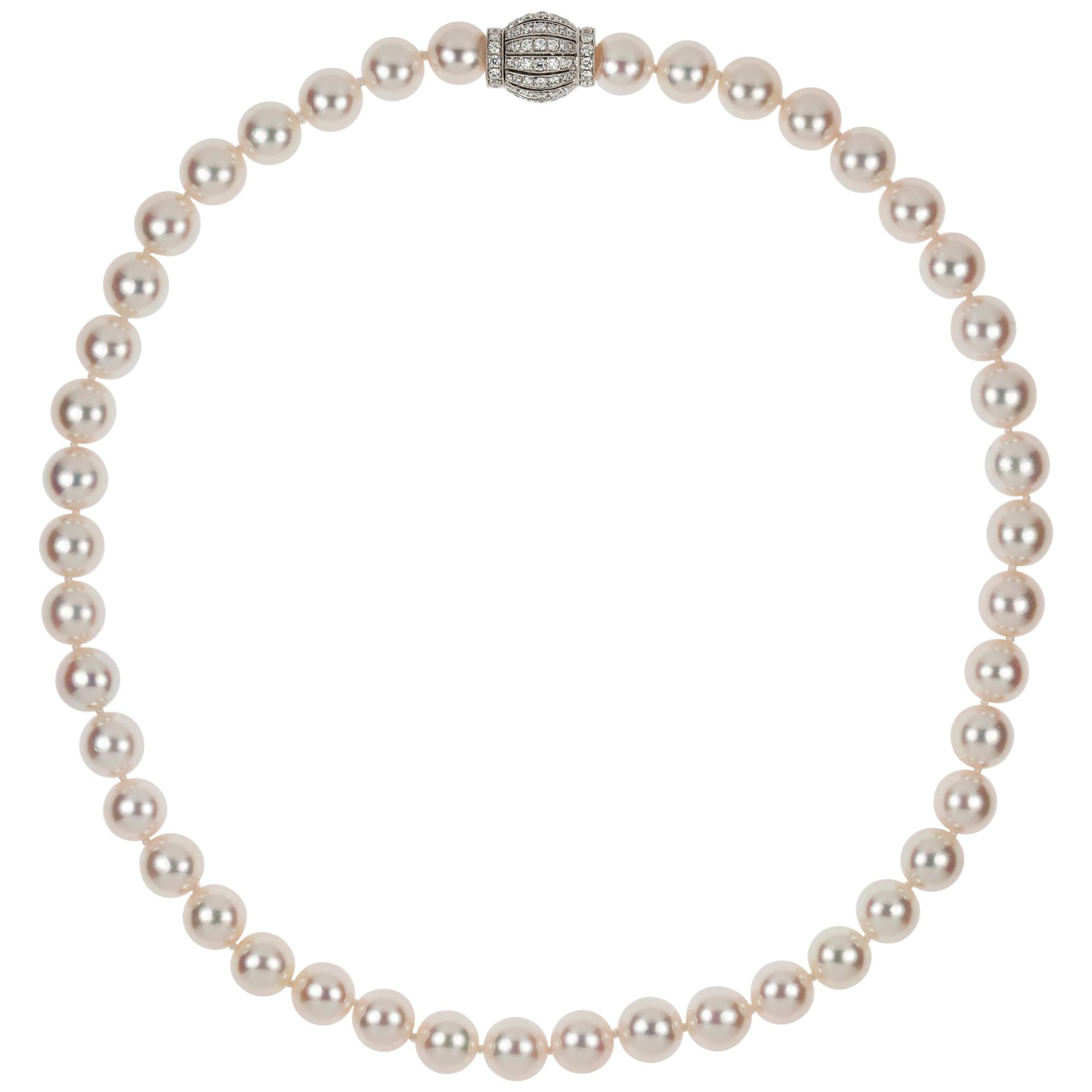 Single Akoya Pearl Necklace with Diamond Clasp