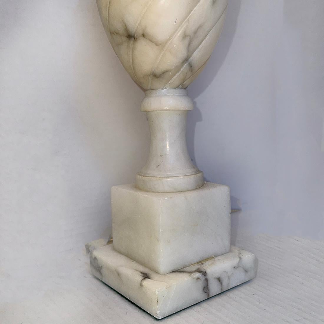 Carved Single Alabaster Lamp For Sale