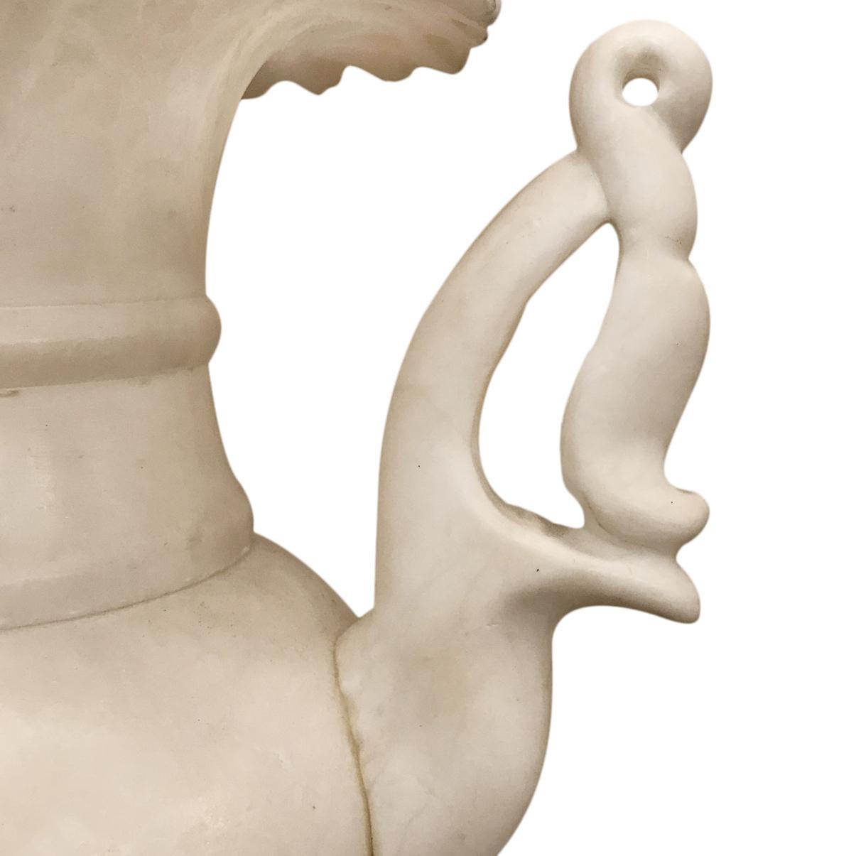 Carved Single Alabaster Urn Lamp For Sale