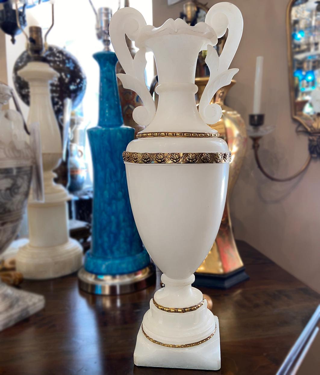 Early 20th Century Single Alabaster Urn Lamp For Sale
