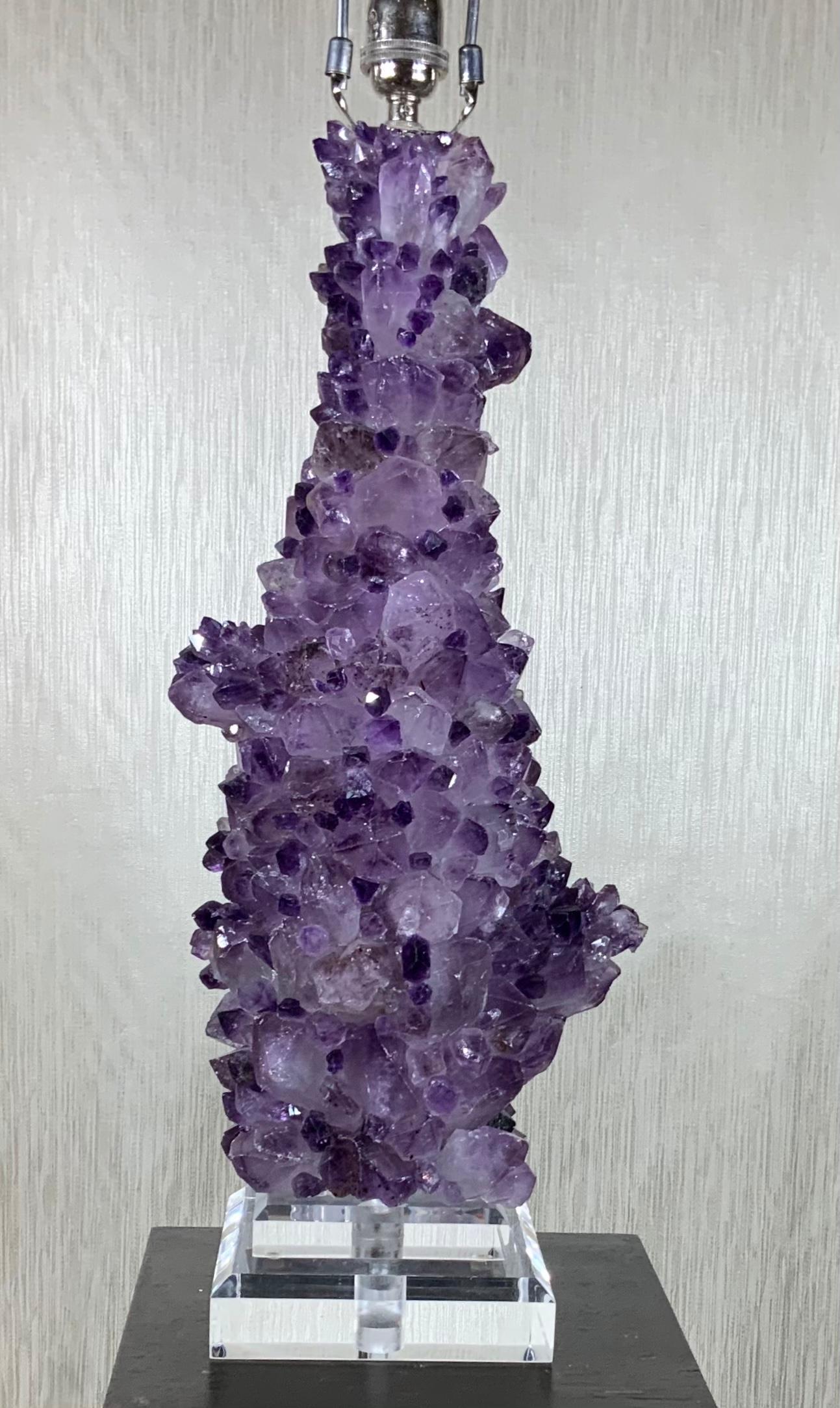 Single Amethyst Rock Crystal Table Lamp For Sale 4