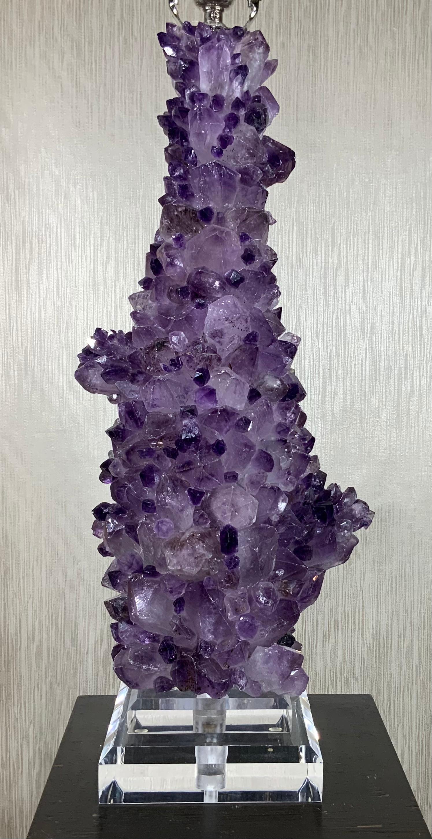 Single Amethyst Rock Crystal Table Lamp For Sale 5