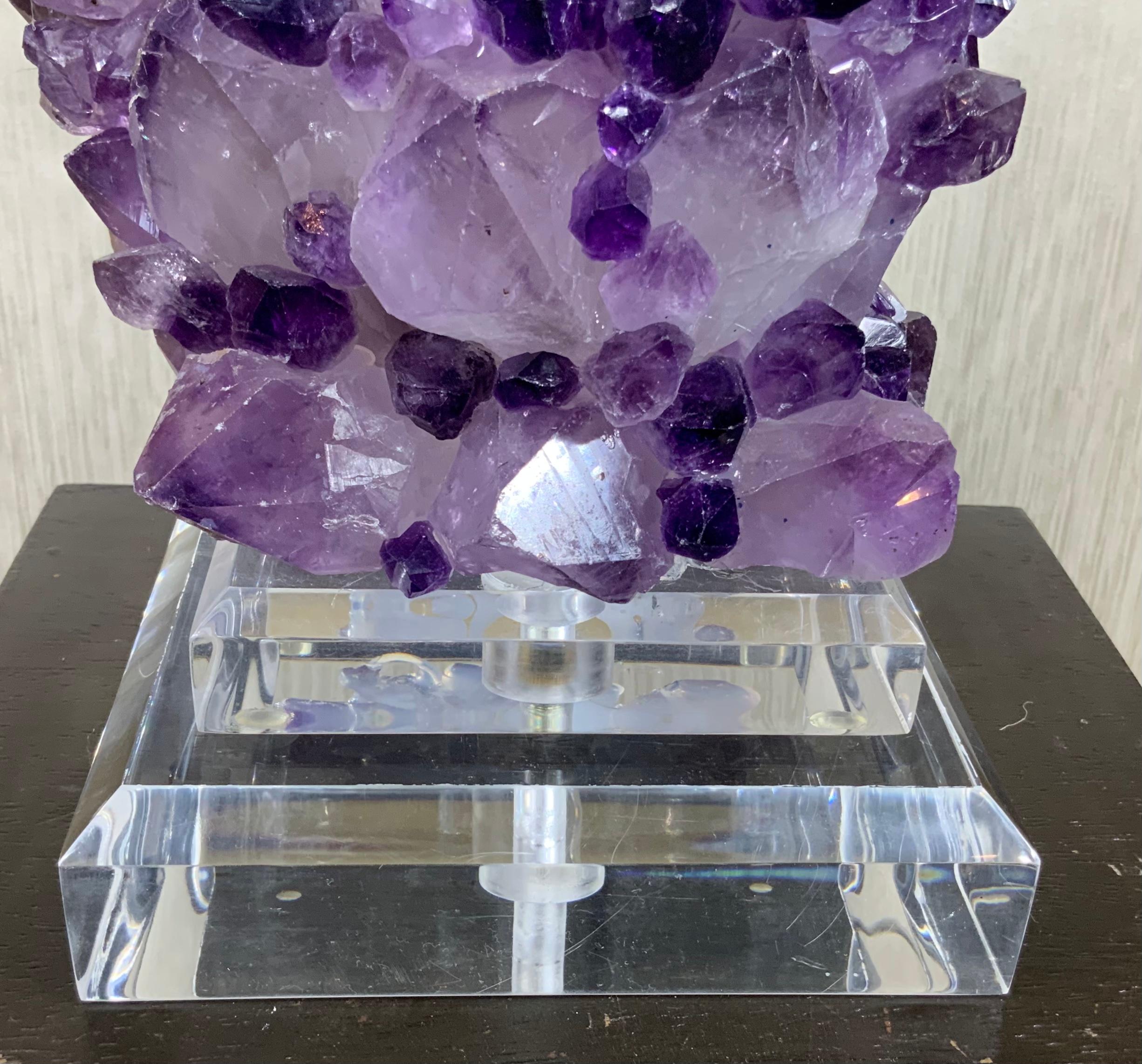Single Amethyst Rock Crystal Table Lamp For Sale 6