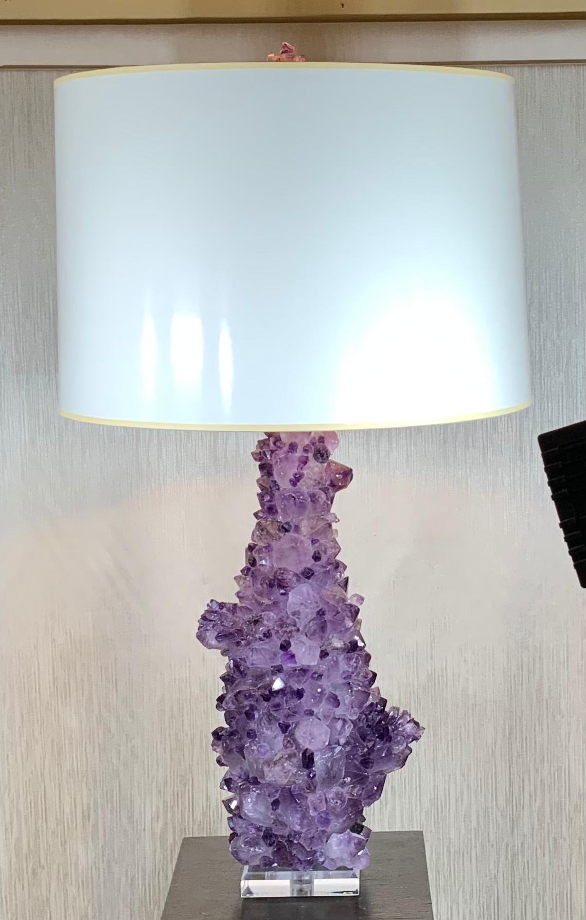 Single Amethyst Rock Crystal Table Lamp For Sale 6